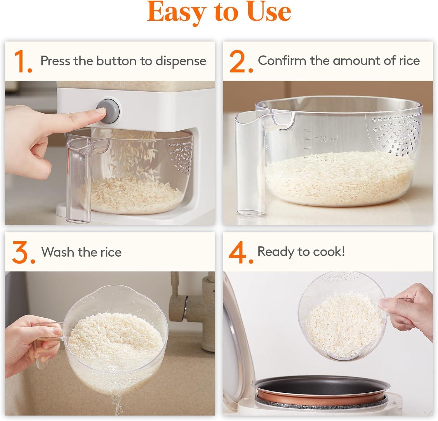 Lifewit Rice Dispenser 25 Lbs(11.3kg), Rice Storage Container Sealed Moisture Proof with Measuring Cup for Kitchen Pantry Household, BPA-Free
