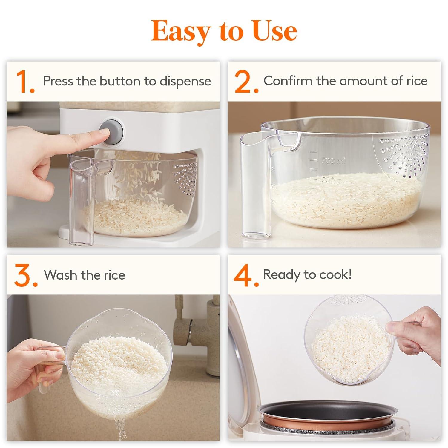 Lifewit Rice Dispenser 25 Lbs(11.3kg), Rice Storage Container Sealed Moisture Proof with Measuring Cup for Kitchen Pantry Household, BPA-Free