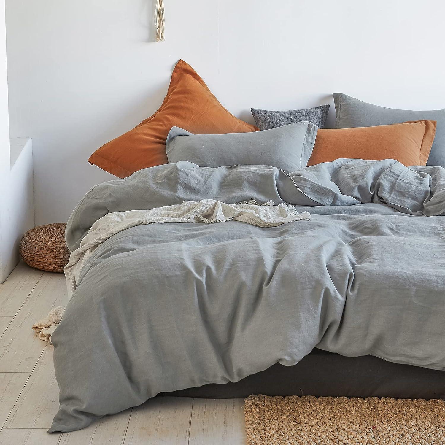 Simple&Opulence 100% Linen Duvet Cover Set with Washed-French Flax-2 Pieces Solid Color Basic Style Bedding Set-Breathable Soft Comforter Cover with 1 Pillowsham(Twin,Linen)