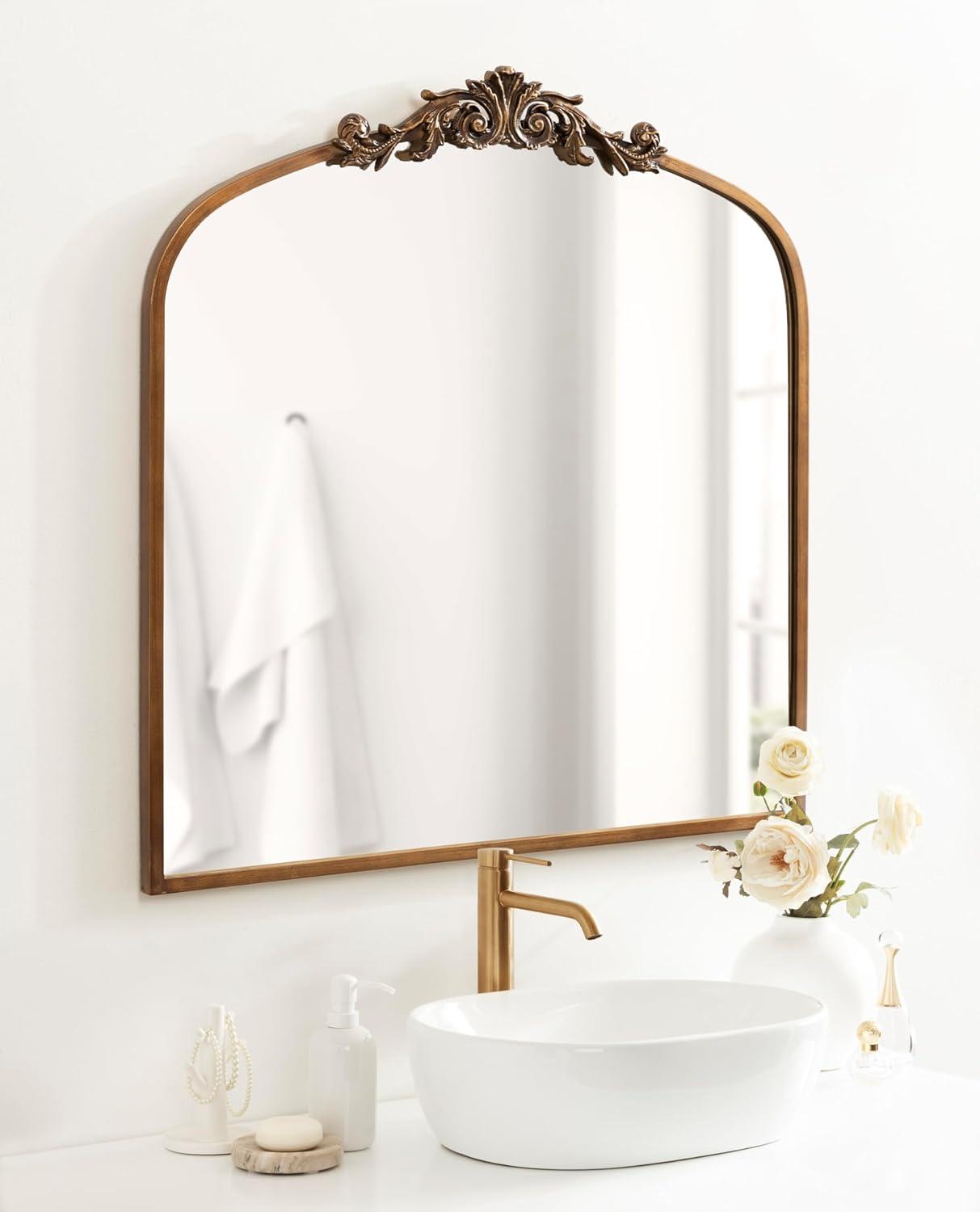 Kate & Laurel All Things Decor 28"x30" Arendahl Traditional Arch Mirror Gold: Baroque-Inspired, No Assembly Required