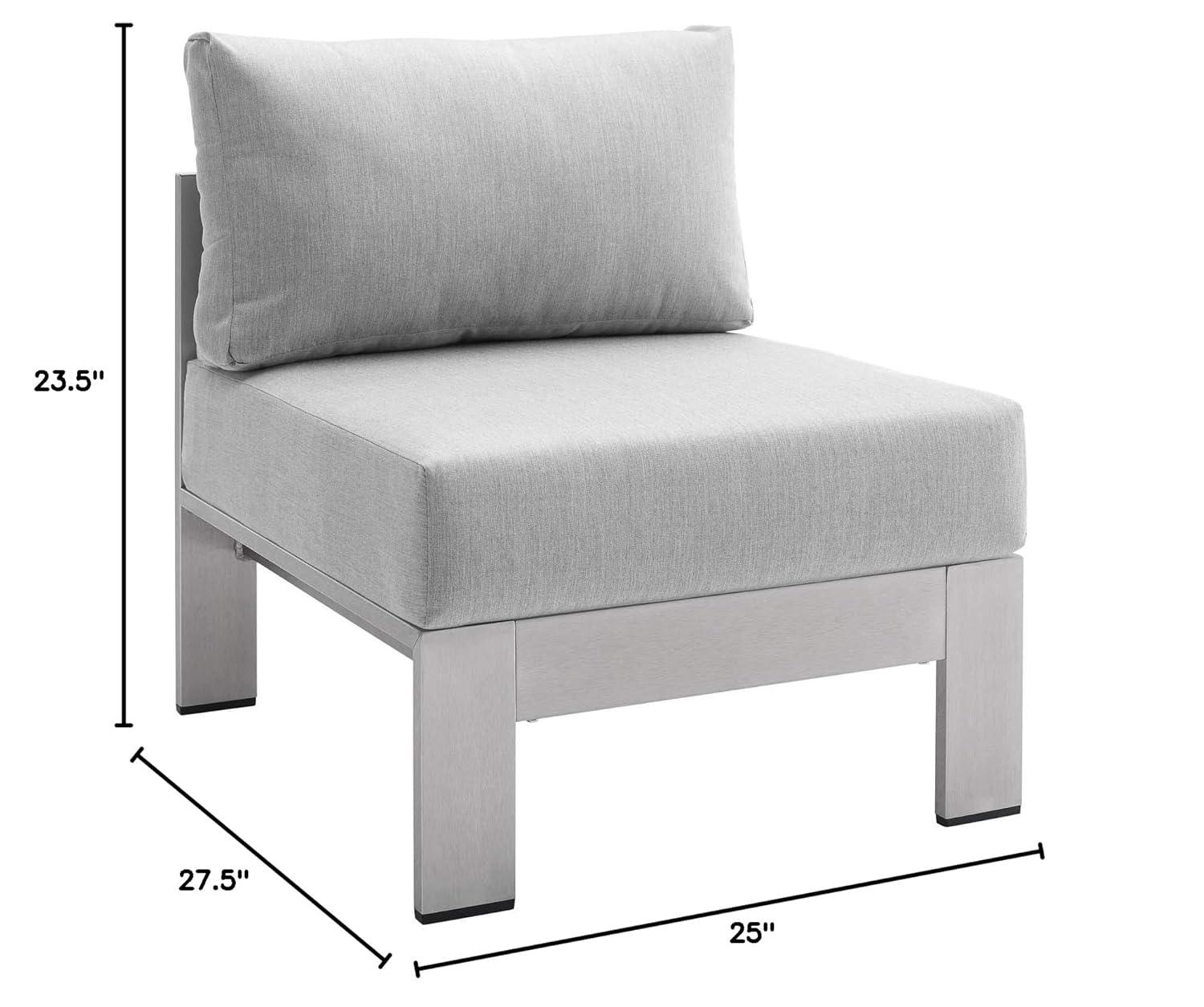 Modway Shore 23.5" Fabric Outdoor Patio Armless Chair in Silver Gray