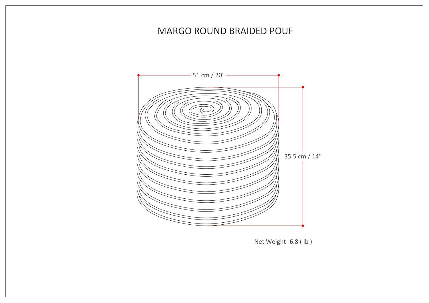 Simpli Home Margo 20"W Cotton and Jute Boho-style Pouf