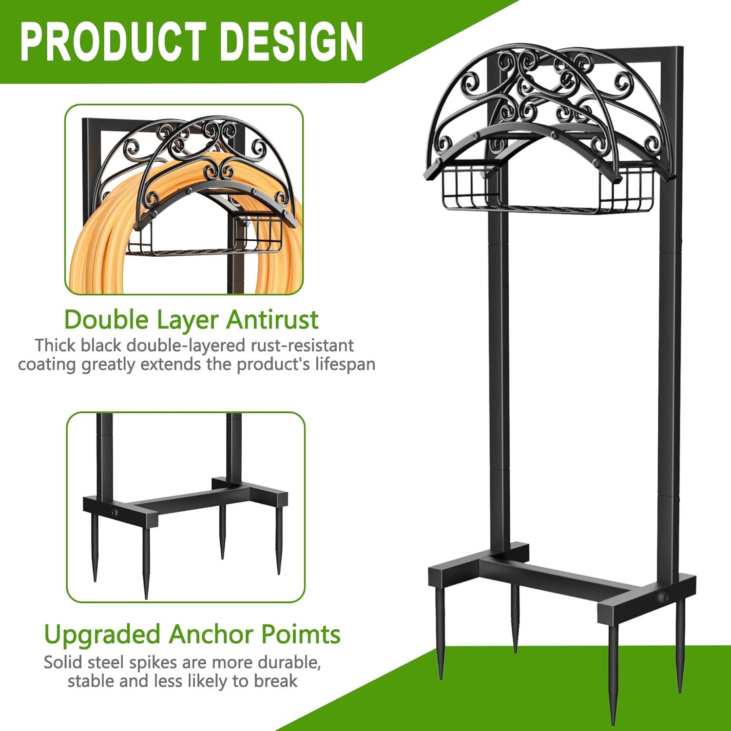 Garden Hose Holder - Upgraded Water Hose Holder Holds 151-feet Hose, Heavy Duty Metal Hose Stand Sturdy Freestanding Hose Hanger, Detachable Garden Hose Storage Rack for Outside Yard Lawn