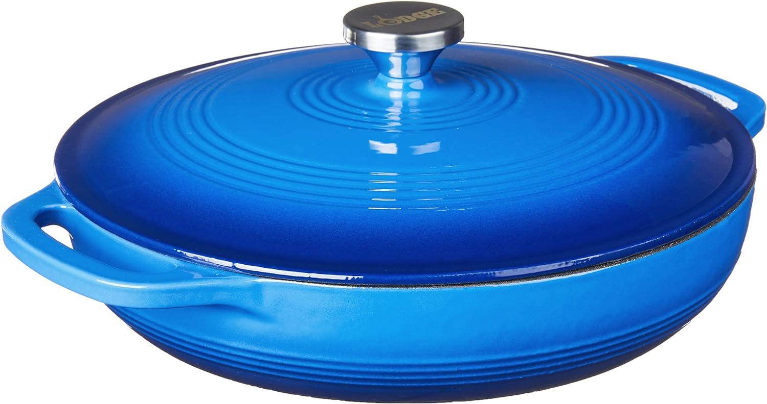 Blue Enameled Cast Iron Covered Casserole, 3.6 Quart