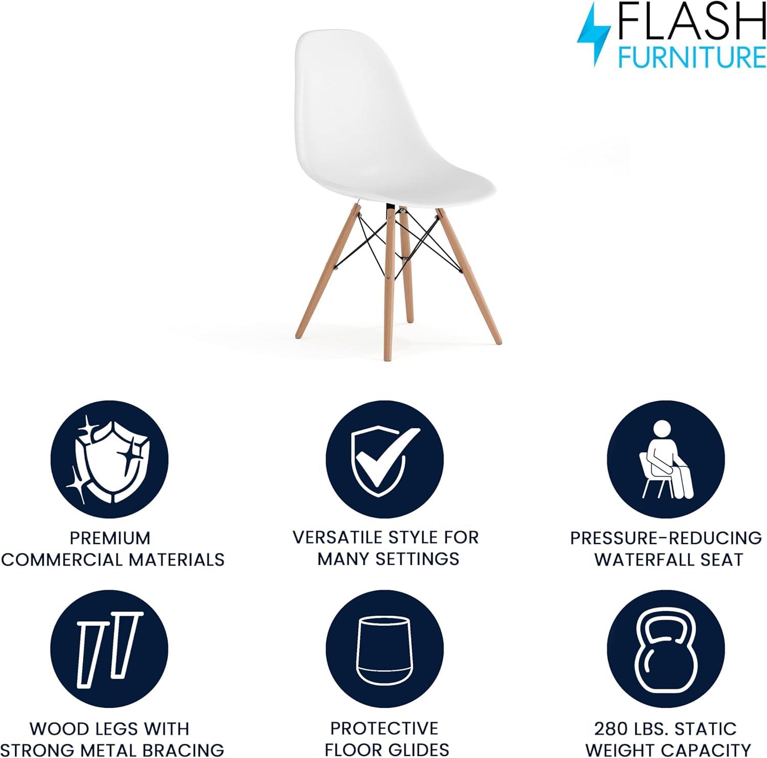 Flash Furniture Elon Series Plastic Chair with Wooden Legs for Versatile Kitchen, Dining Room, Living Room, Library or Desk Use