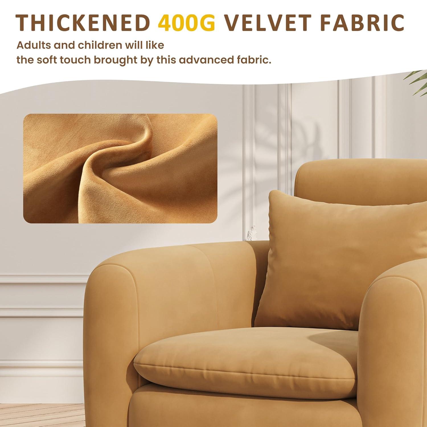 Oversized Camel Brown Velvet Swivel Barrel Accent Chair