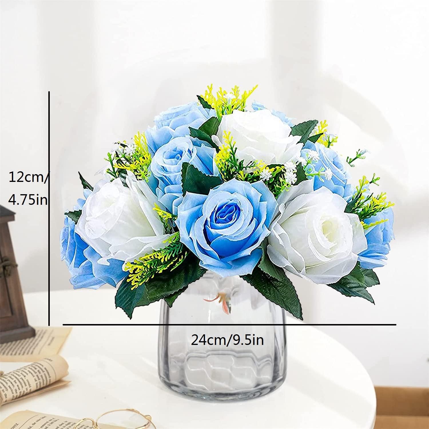 Nuptio Set of 2 Blue&White Artificial Flower Kissing ball, 15 Heads Fake Peony Silk Rose Flowers Bouquet for Centerpiece Wedding Birthday Party Home Table Decor