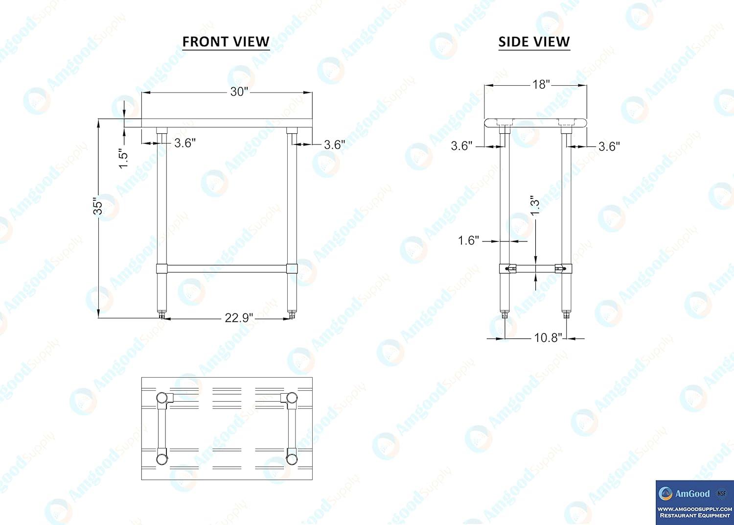 AmGood 18" Long x 30" Deep Stainless-Steel Work Table Open Base, Workstation, Metal Work Bench