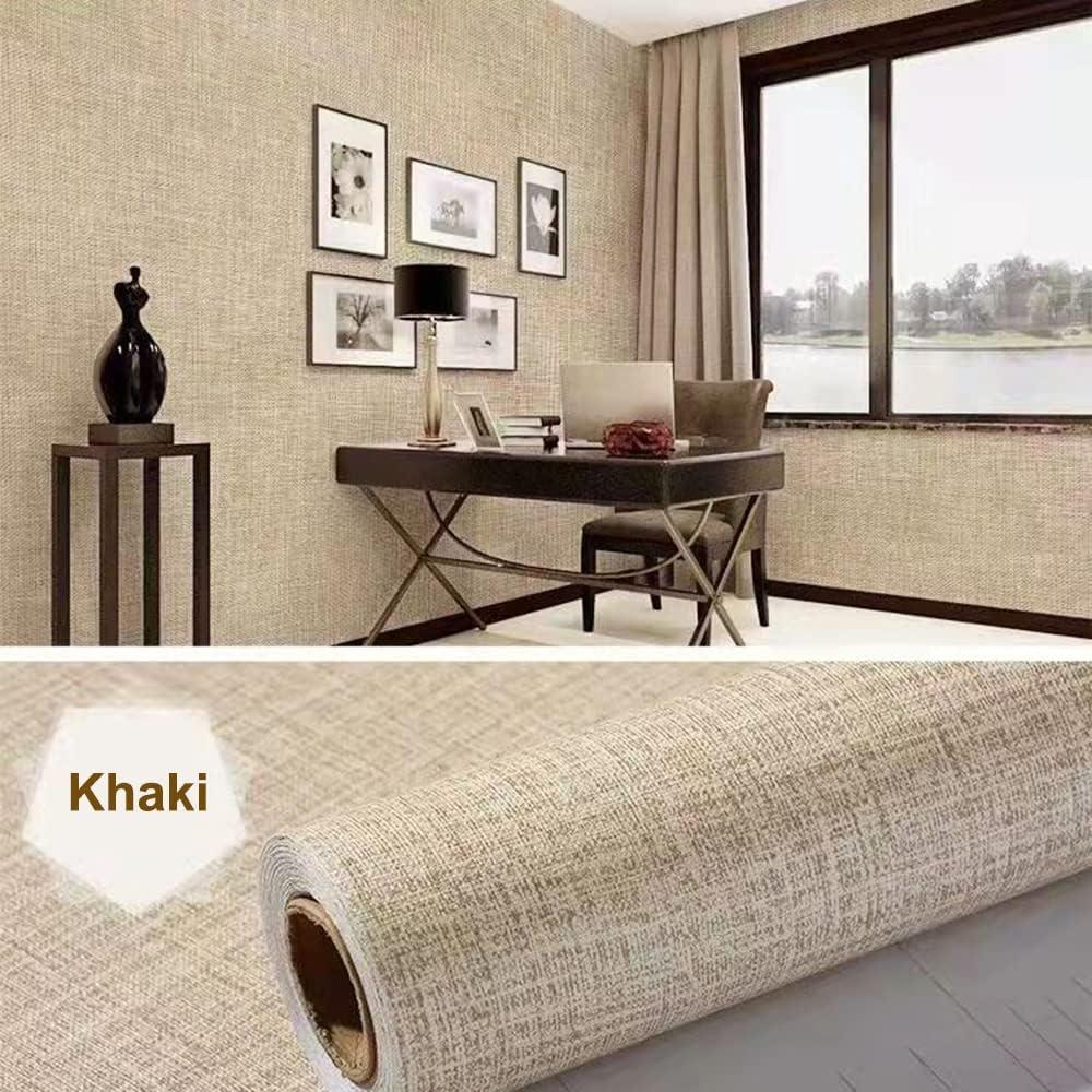 Khaki Linen Textured Self-Adhesive 3D Wallpaper Roll