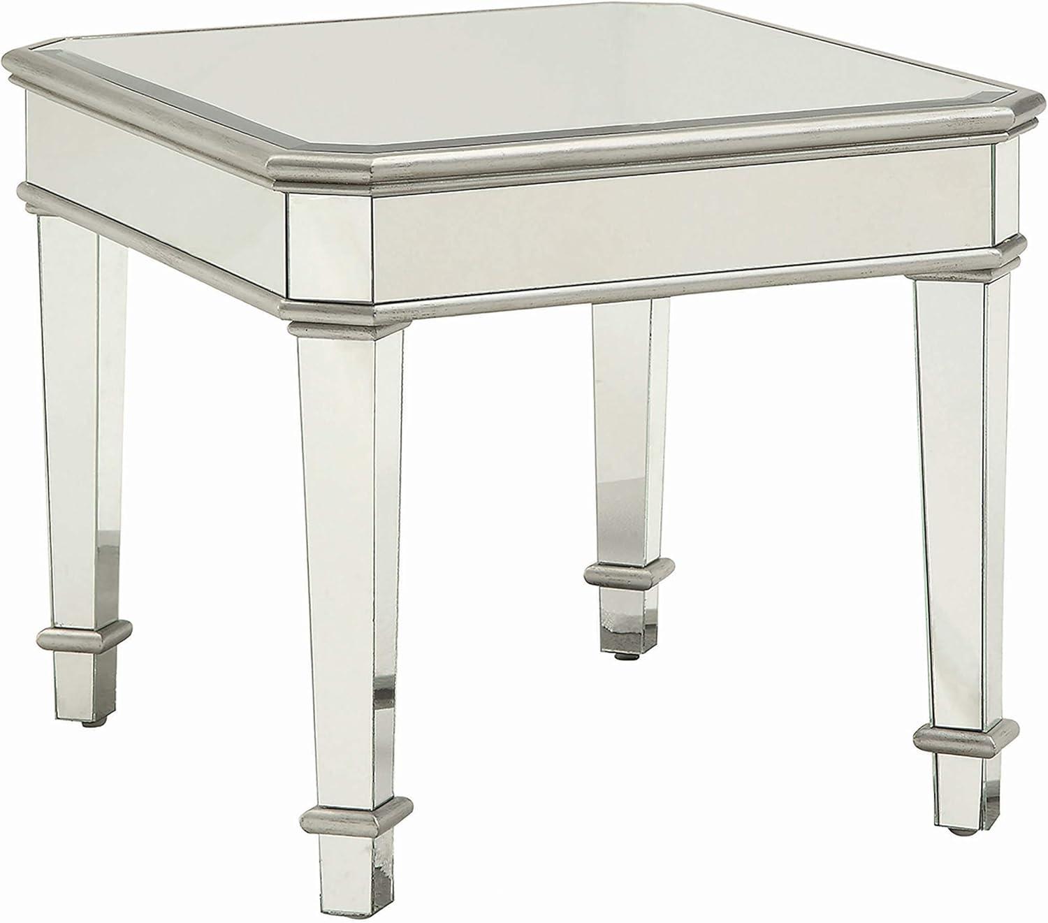 Elegance Reflection 28" Silver Wood & Glass Mirrored End Table