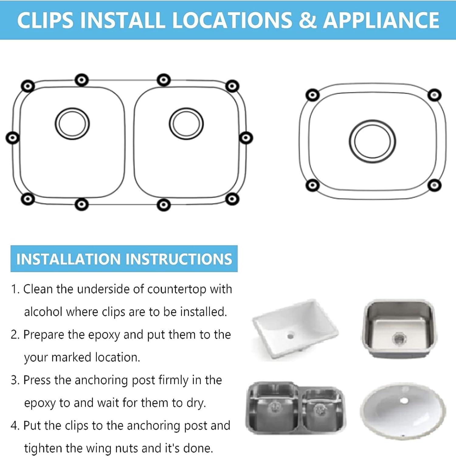 Phlegsive 12 Sets of Kitchen Sink Clips Set Undermount Sink Clip Wash Basin Support Clamp Bathroom Sink Repair Kit