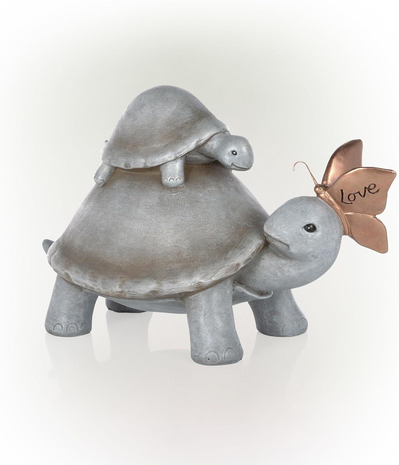 Alpine Corporation 14"L Mother and Baby Turtles with "Love" Butterfly Indoor/Outdoor Decorative Garden Statue