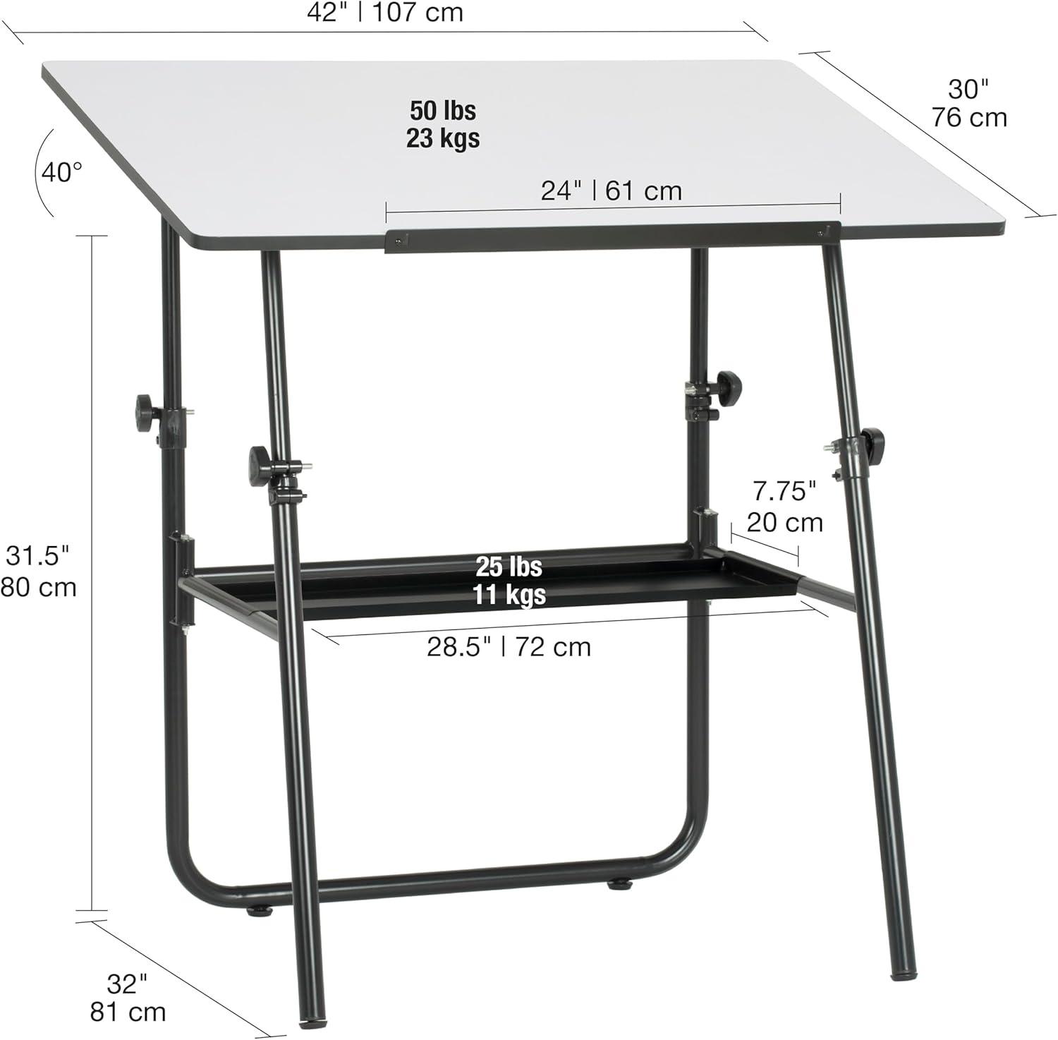 Ultima 42'' Black and White Adjustable Drafting Table