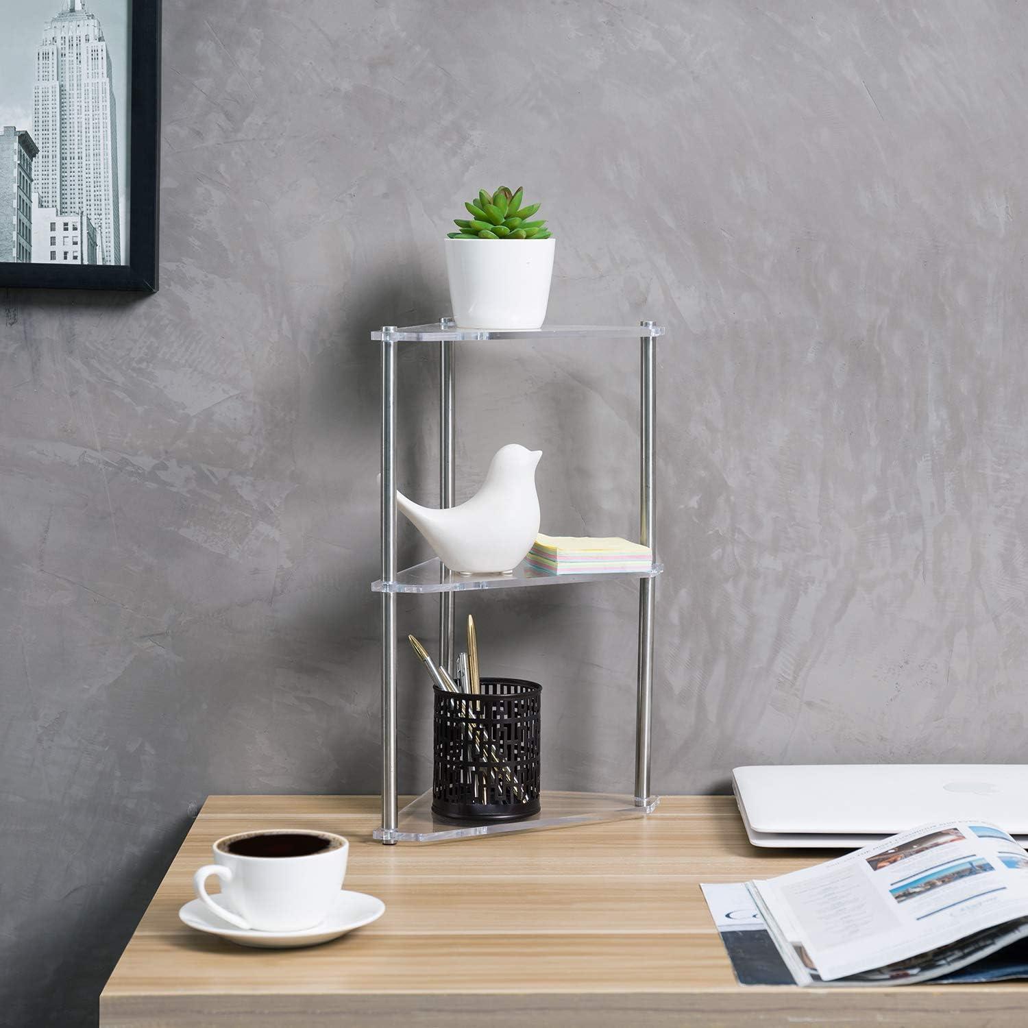 MyGift 3-Tier Clear Acrylic and Metal Tabletop Corner Display Stand