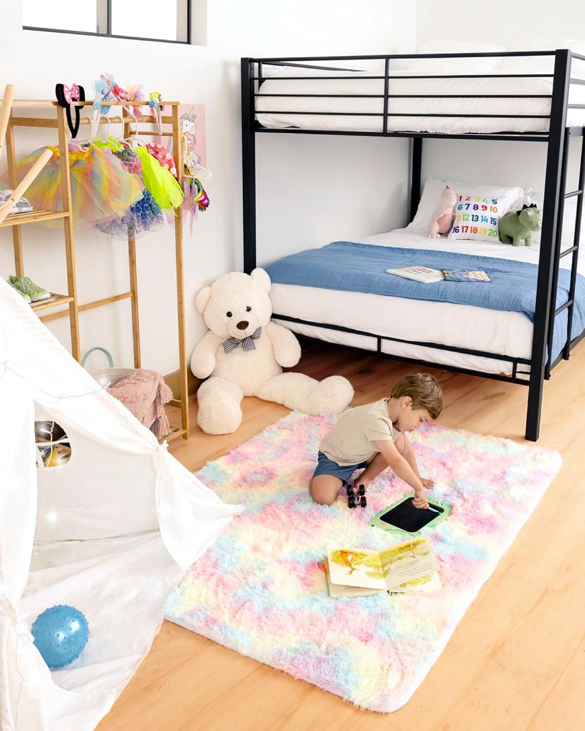 Ophanie Upgrade 4x6 Light Rainbow Rugs for Bedroom, Fluffy Soft Area Rug, Shaggy Non-Slip Indoor Floor Carpet for Living Room, Kids Baby Boys Teen Dorm Home Decor Aesthetic, Nursery