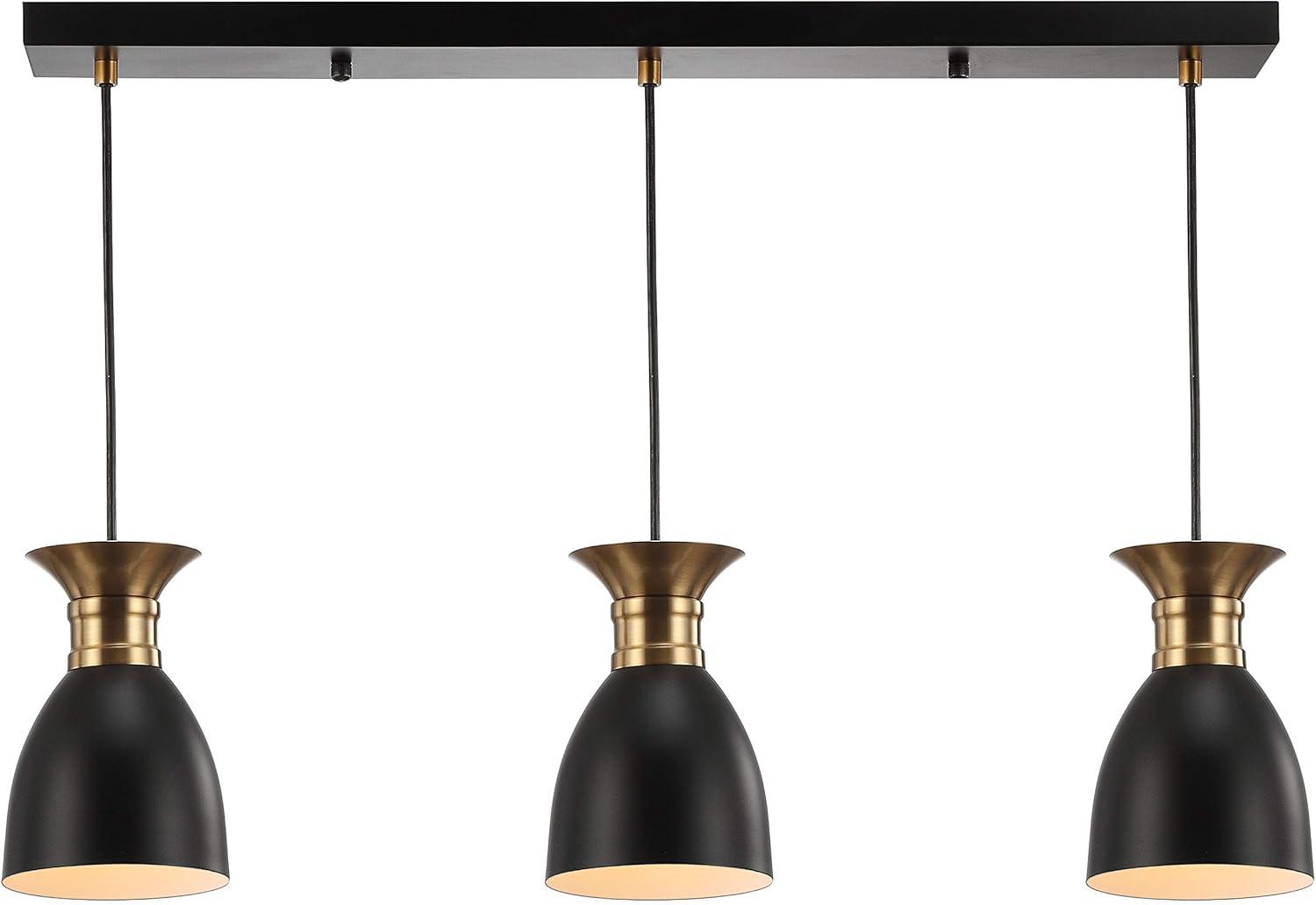 Edison 33.25" Linear 3-Light Metal Linear LED Pendant, Black/Brass Gold