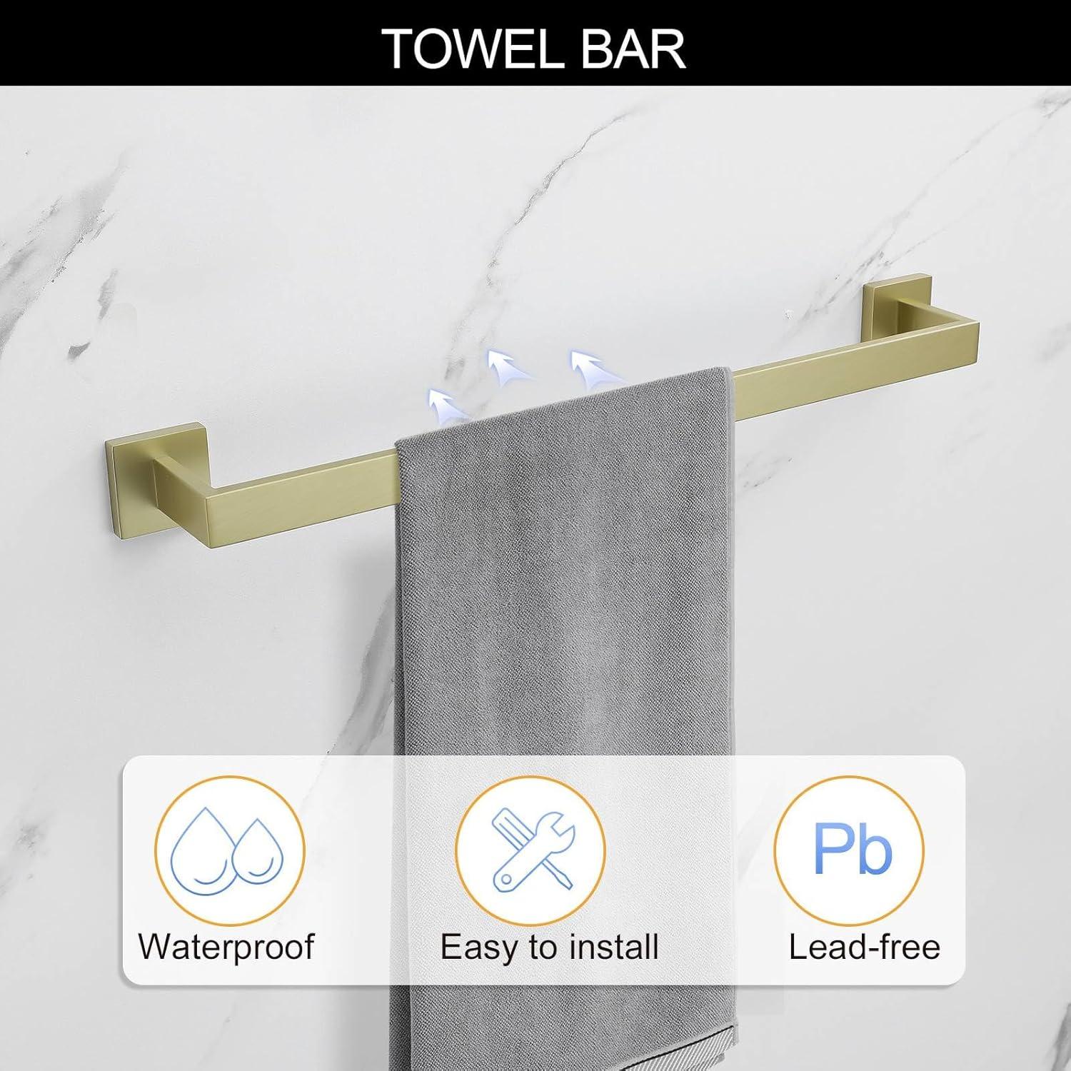 5-Piece Bathroom Hardware Accessories Set 23.6 inch brushed Gold Towel Bar Towel Rack Sets Modern Towel Ring Kit Stainless Steel Wall Mounted