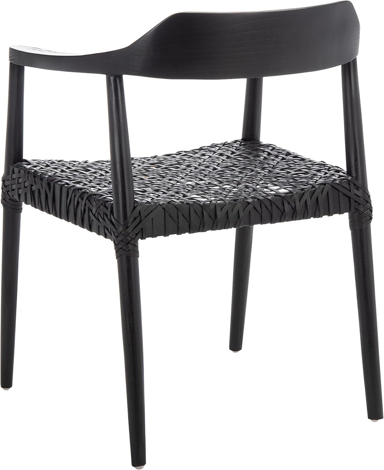 SAFAVIEH Munro Leather Woven Accent Chairs, Black (Sungkai Wood Frame)/Black (Leather Seat) (22 in. W x 20.5 in. D x 28.5 in. H)