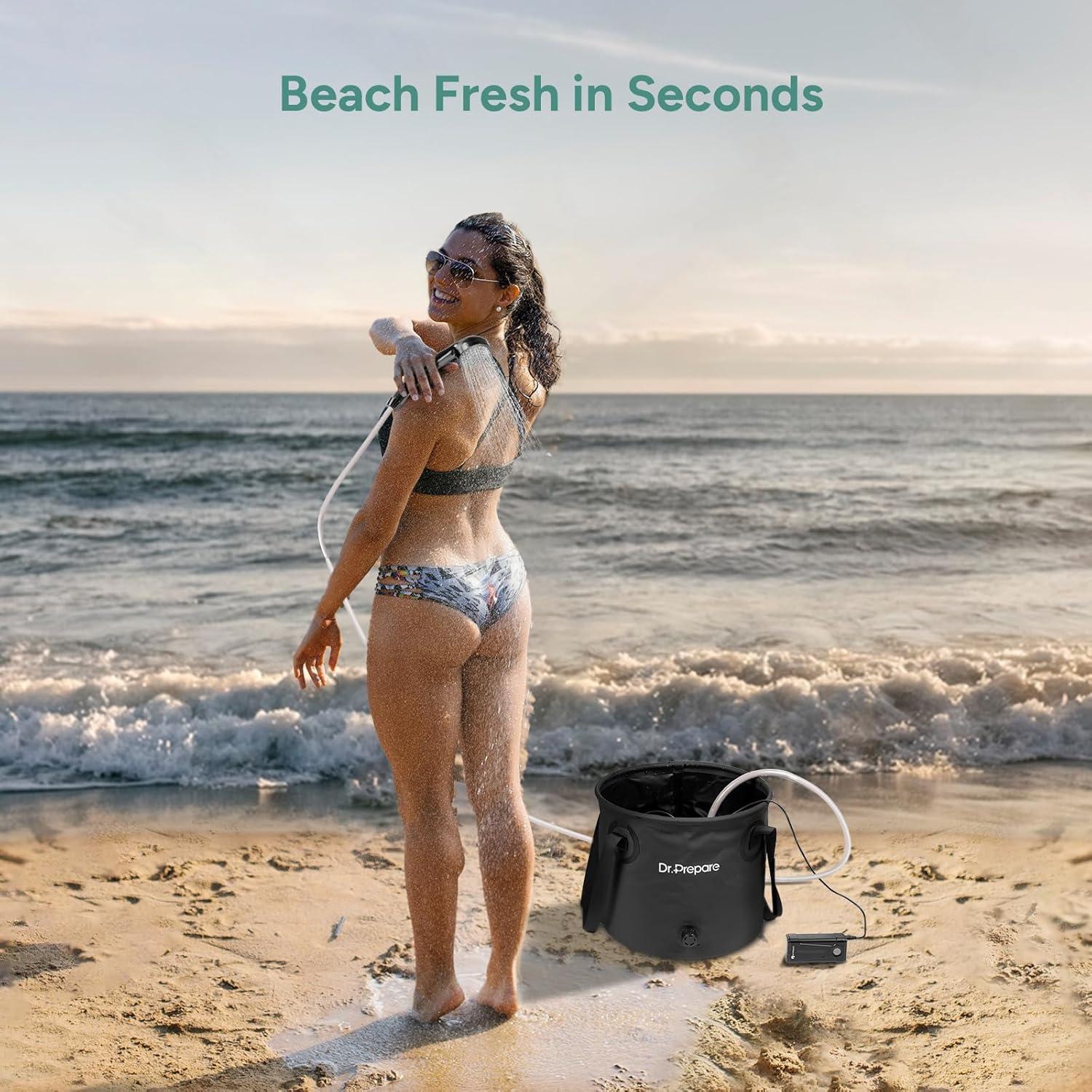 DR.PREPARE 4.5 Gallons Portable Camping Shower - 17L Shower with Pump, USB Rechargeable Battery