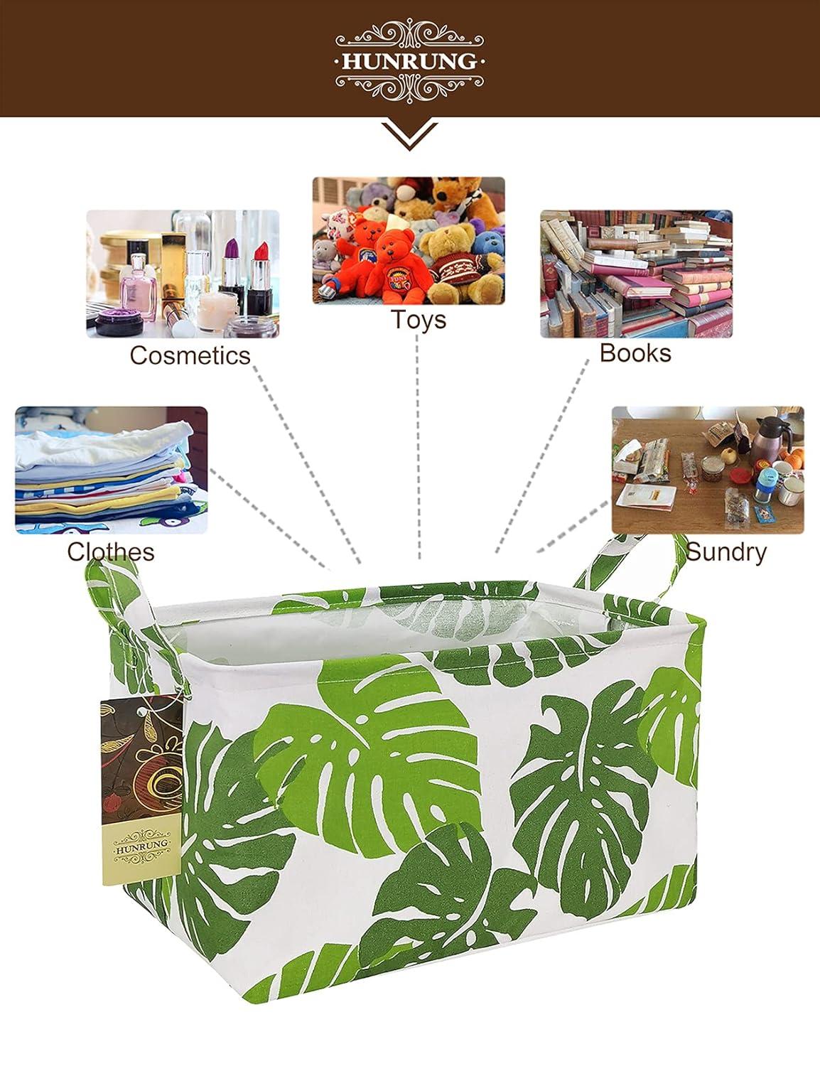 HUNRUNG Rectangle Storage Basket Cute Canvas Organizer Bin for Pet/Children Toys, Books, Clothes Perfect for Rooms/Playroom(Leaf)