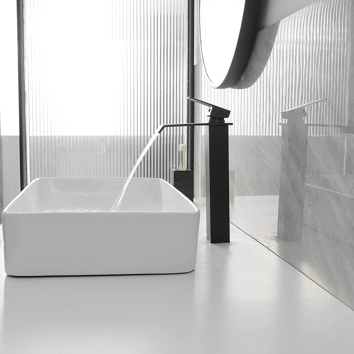 Matte Black Vessel Sink Faucet for Sink 1 Hole Single Handle Deck Mount Bathroom Sink Faucet Bowl Sink Mixer Tap with Pop Up Drain Combo Vanity RV Bar Sink Faucet