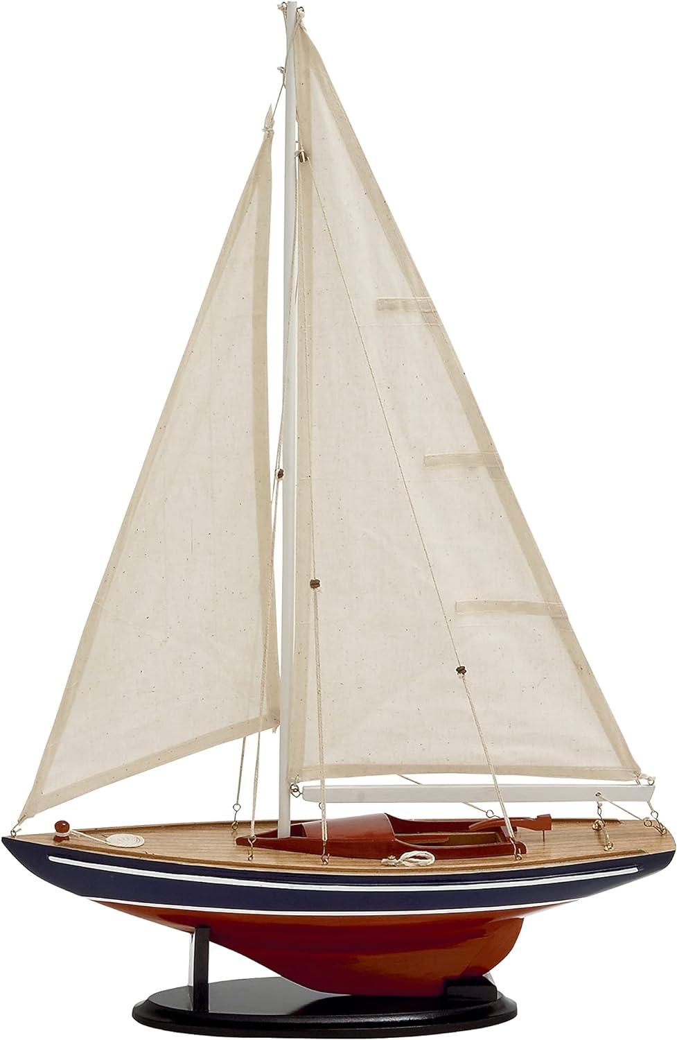 DecMode Coastal Dark Brown Wood Sail Boat Sculpture, 17"W x 26"H