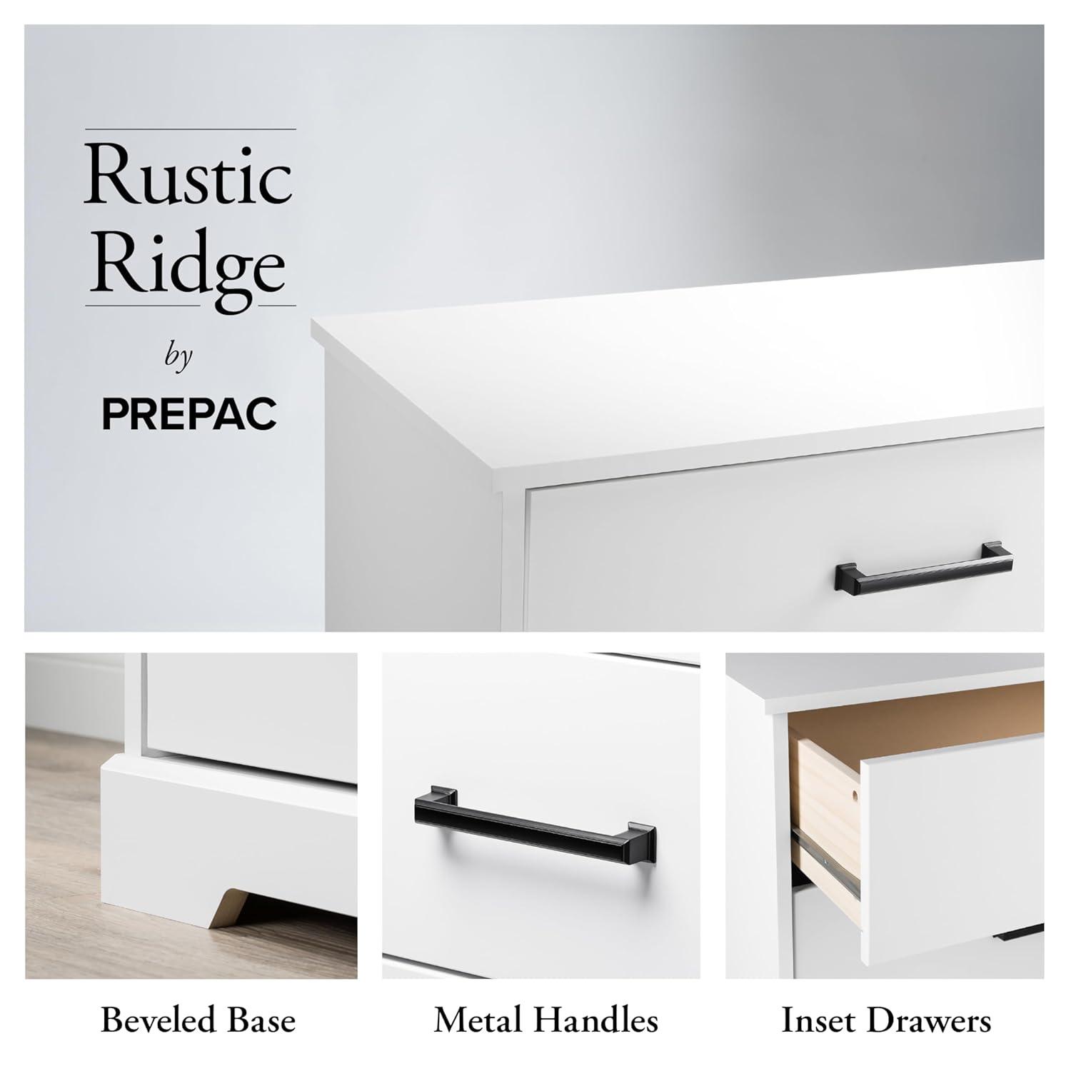 Prepac Rustic Ridge Farmhouse 6 Drawer Bedroom Dresser White