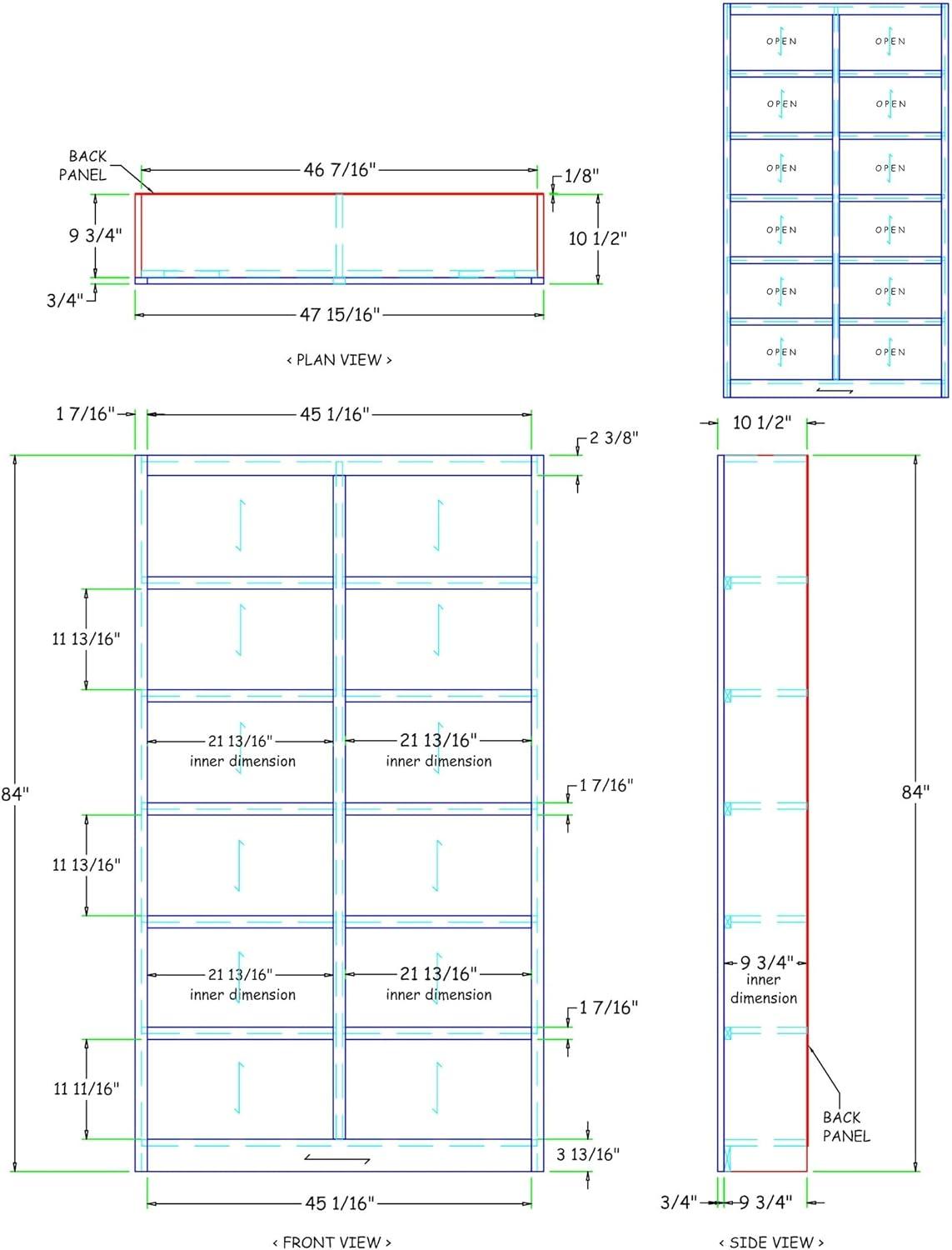 12 Shelf Double Wide Wood Bookcase, 84 inch Tall - Cherry Finish