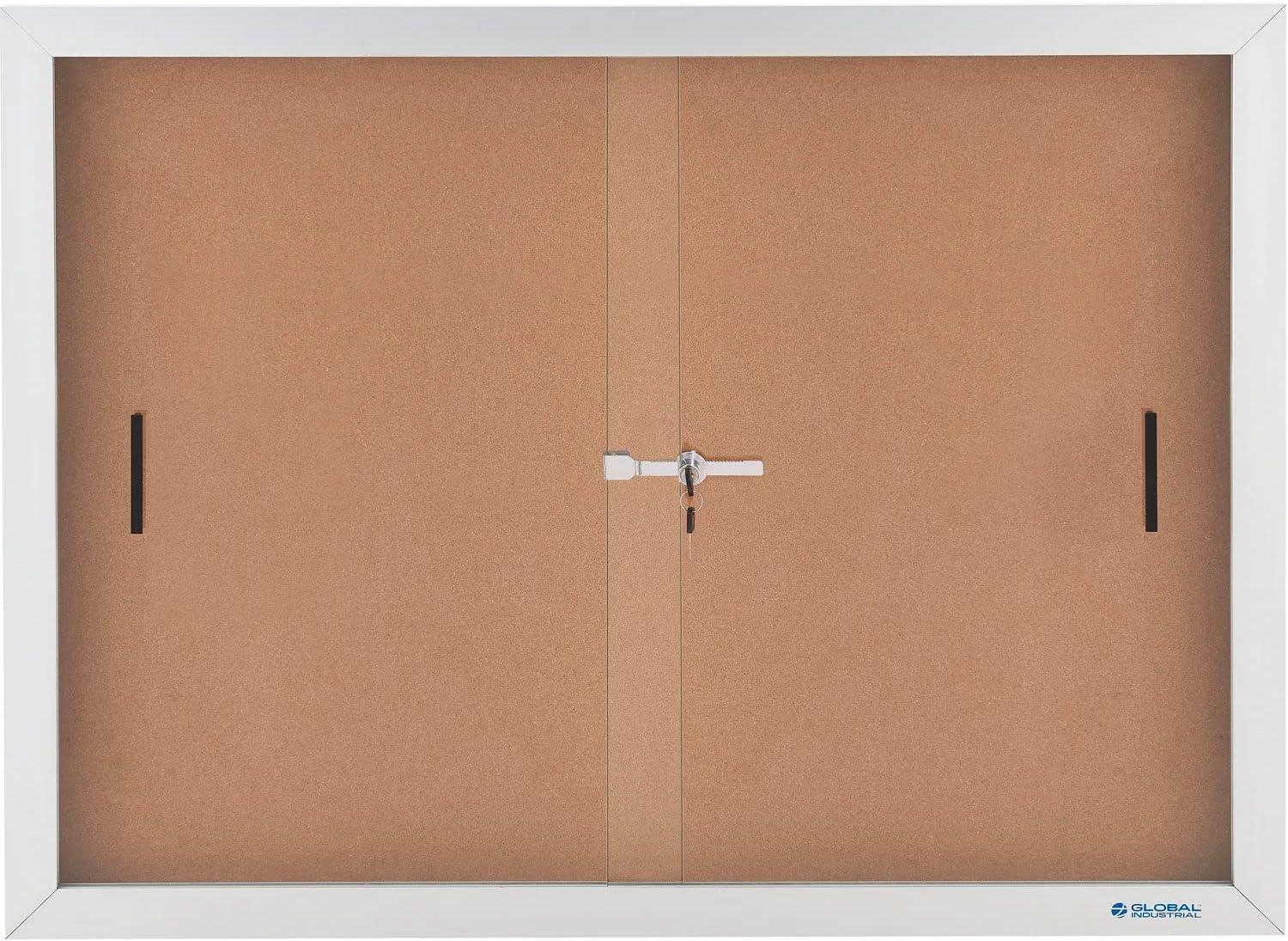 Global Industrial 695873 Enclosed Cork Bulletin Board with Sliding Doors - 72 x 48 in.