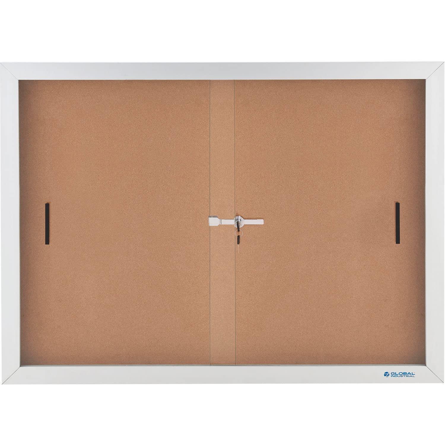 Global Industrial 695873 Enclosed Cork Bulletin Board with Sliding Doors - 72 x 48 in.