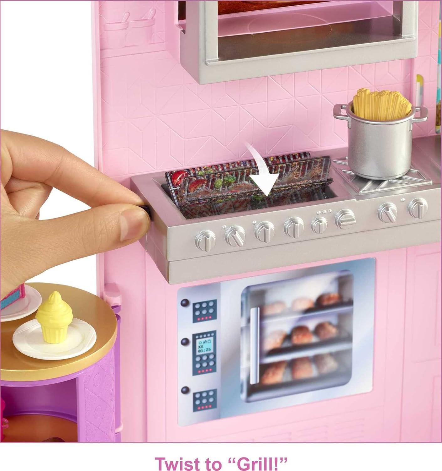 Barbie Cook ‘n Grill Restaurant Playset with 30+ Pieces Including Pizza Oven & Grill