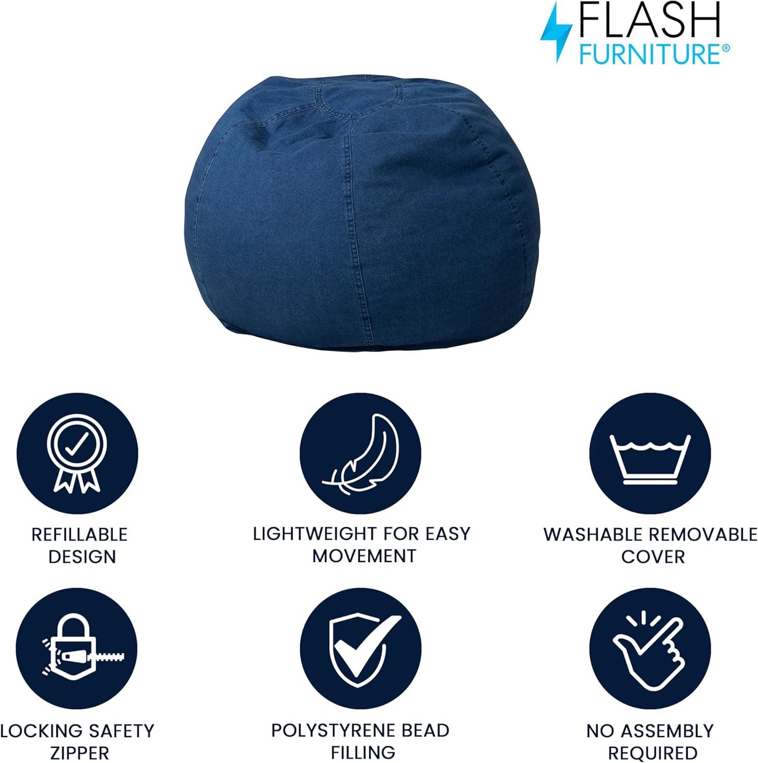 Flash Furniture Dillon Small Denim Refillable Bean Bag Chair for Kids and Teens
