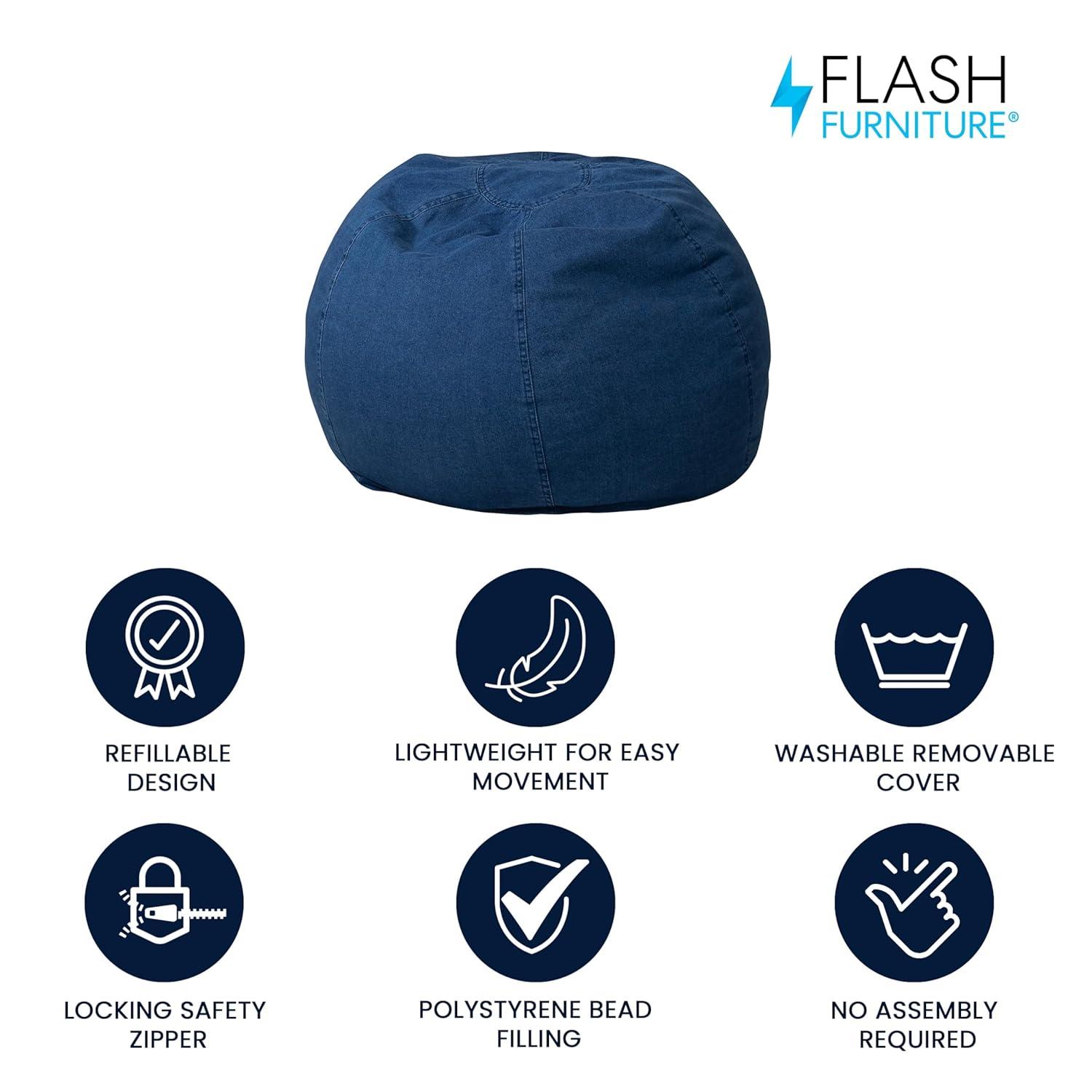 Flash Furniture Dillon Small Denim Refillable Bean Bag Chair for Kids and Teens