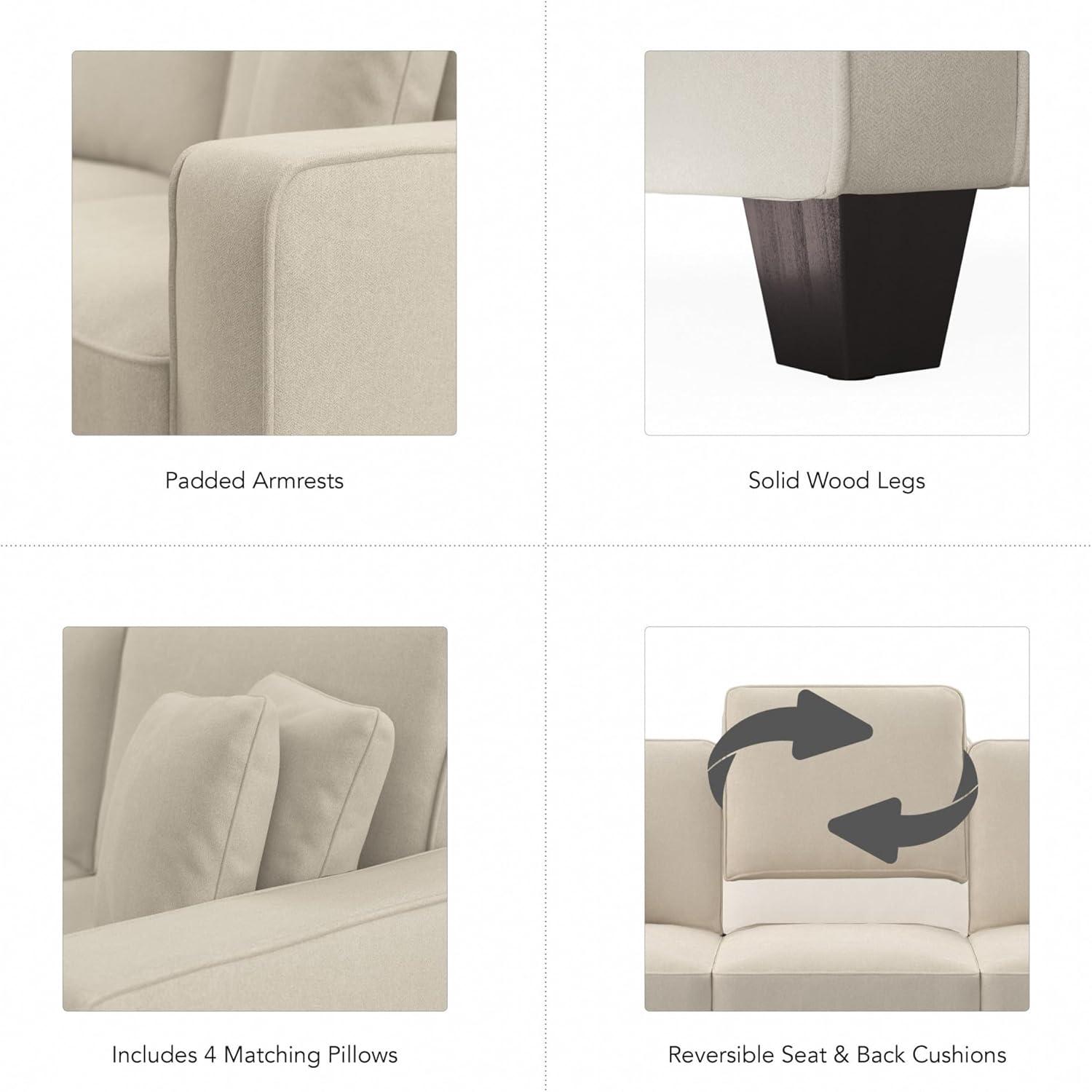 Stockton 87W L Shaped Sectional Couch in Cream Herringbone Fabric