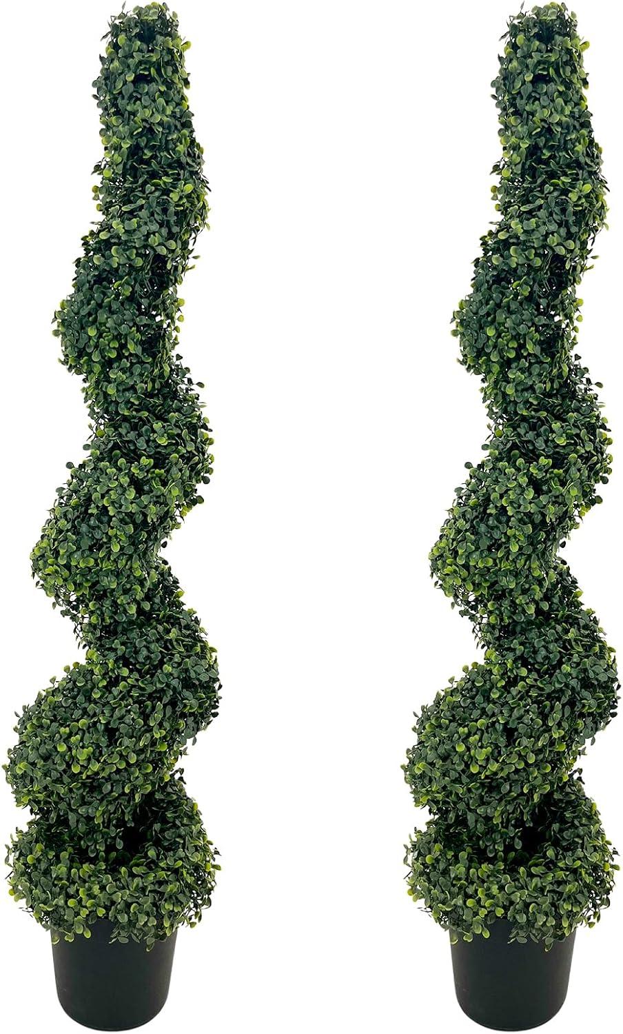 47" Green Spiral Boxwood Topiary in Black Pot