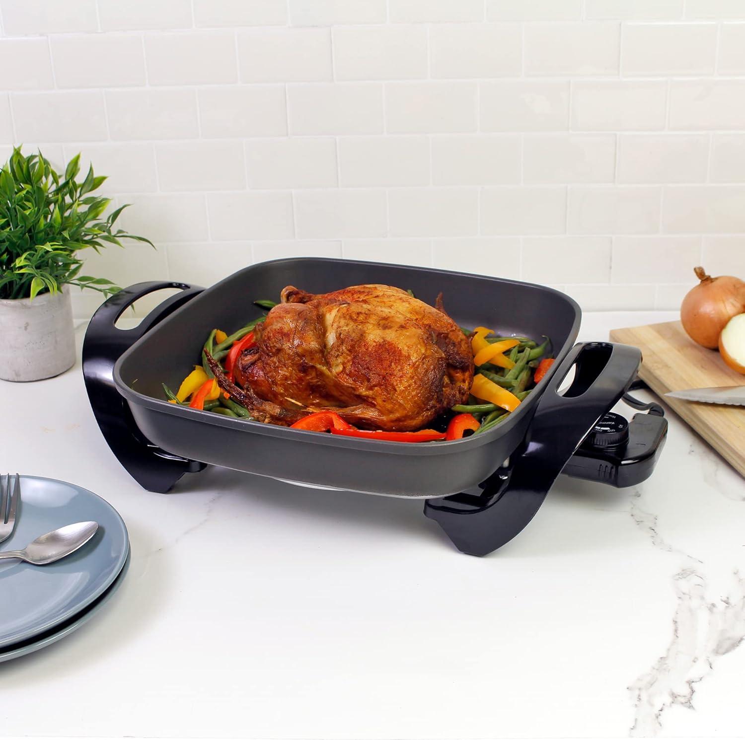Kenmore 12x12" Non-Stick Electric Skillet with Glass Lid - Black/Gray: Cast Iron, Plug-In, Temperature Control, 1350W