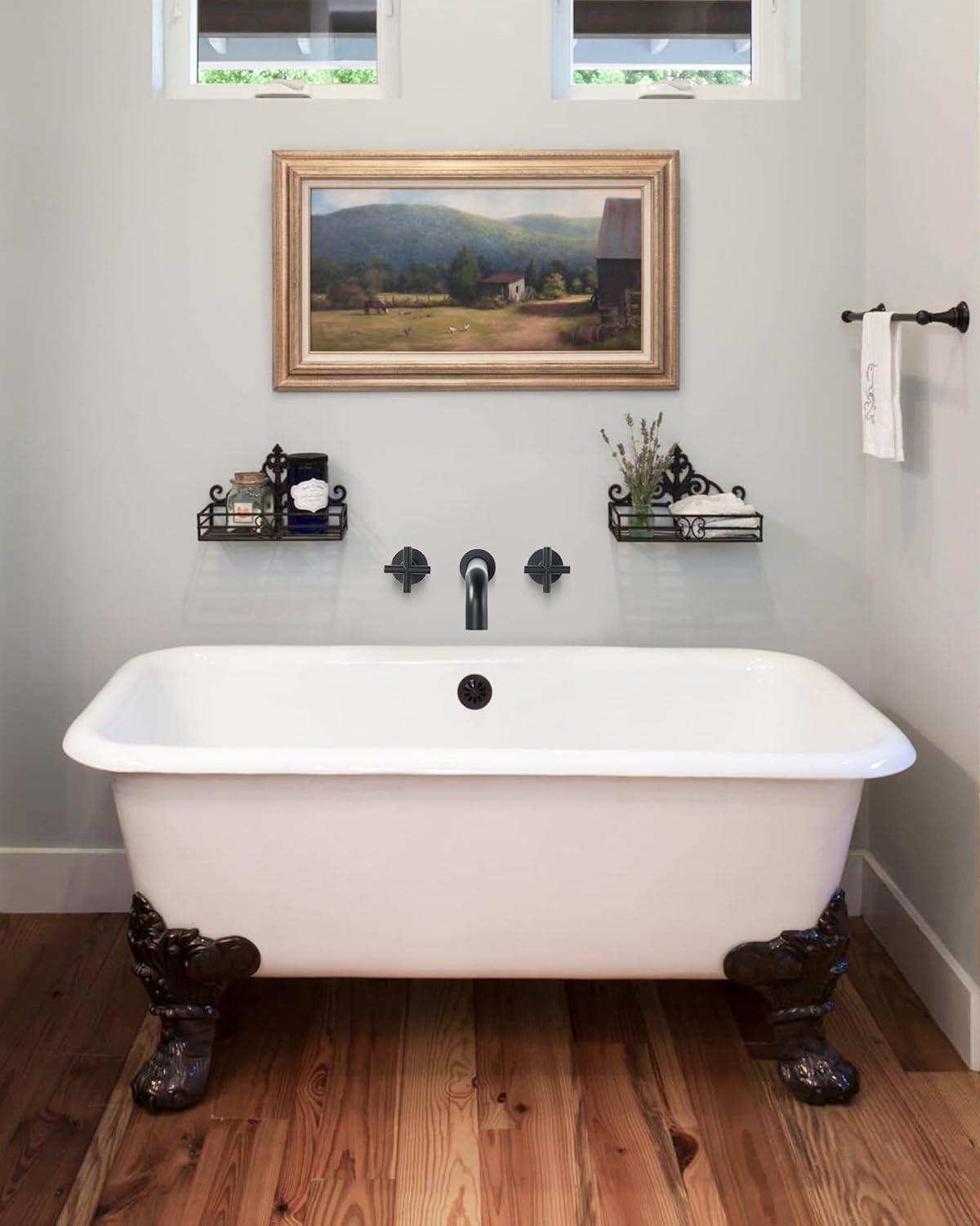 2-Handle 3-Hole Wall Mounted Roman Tub Faucet With 360° Swivel Spout