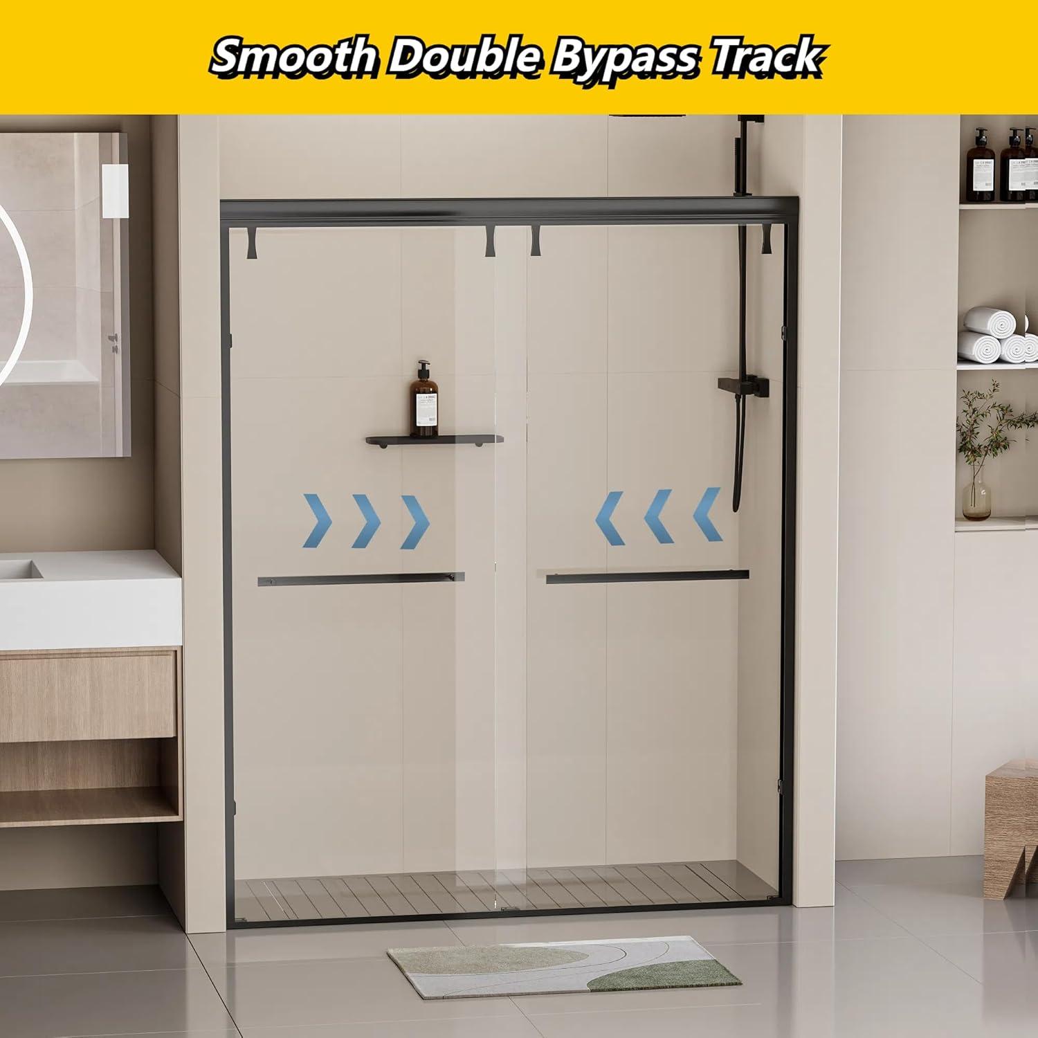 56-60 In. X 76 In Double Sliding Shower Door, 5/16 In Clear Tempered Glass Easy-Clean Coating Chrome