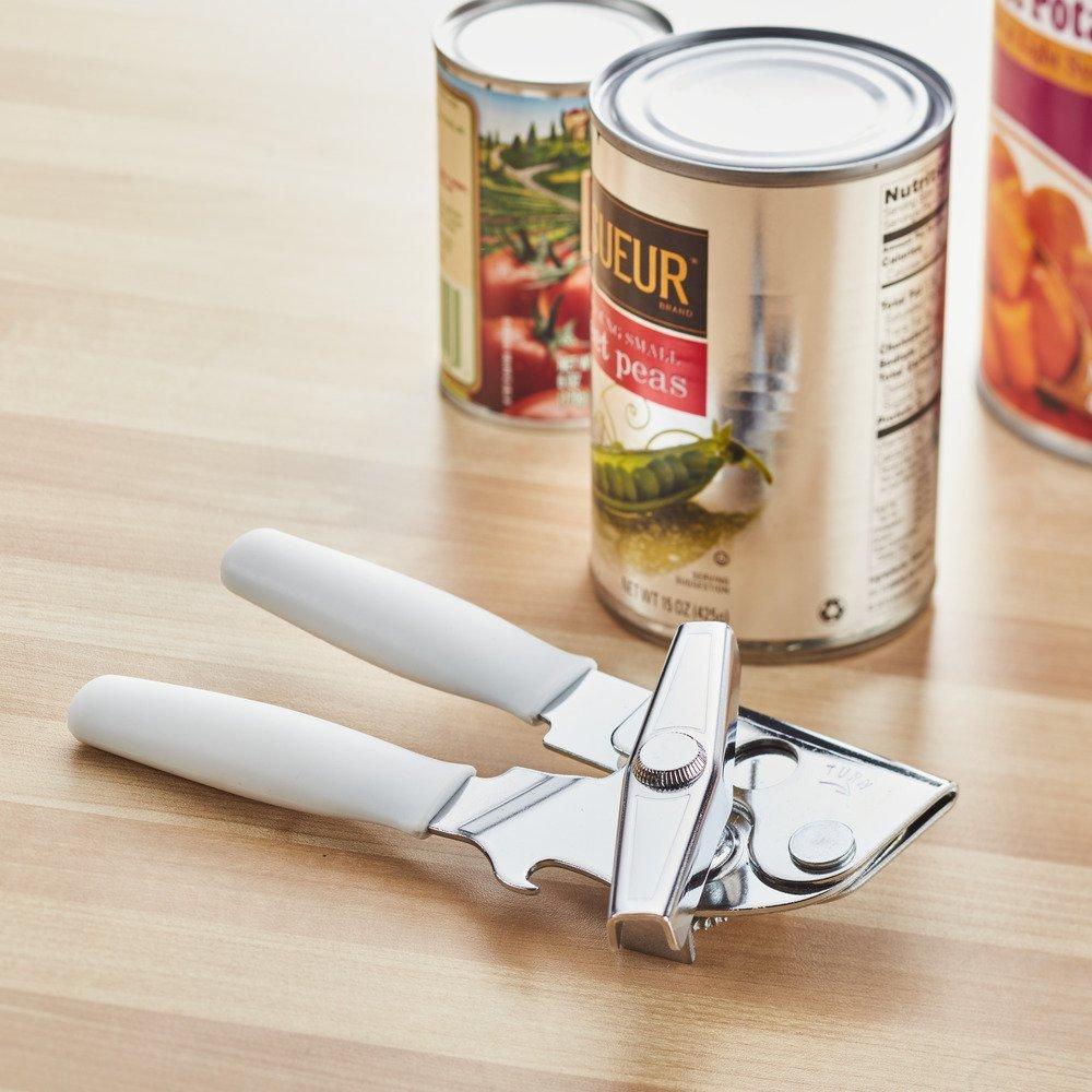 White Ergonomic Handle Steel Can Opener with Bottle Opener