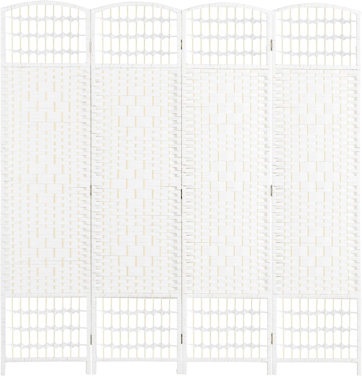 White Wave Fiber Freestanding Partition Wall Divider, 3 Panel Room Separator, Folding Privacy Screen, 5.6'