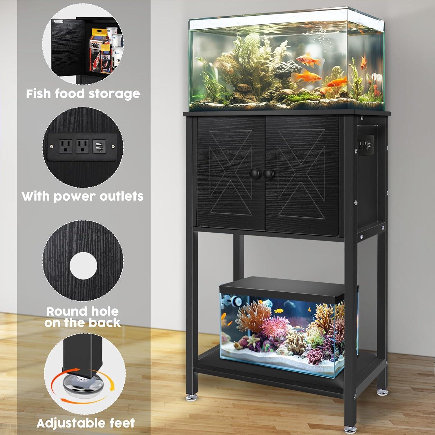 Tucker Murphy Pet™ Fish Tank Stand - 55-75 Gallon Wooden Aquarium Stand With Storage Cabinet For Fish Tank Accessories - 770 LBS Capacity, 51"X19.6"X35"H