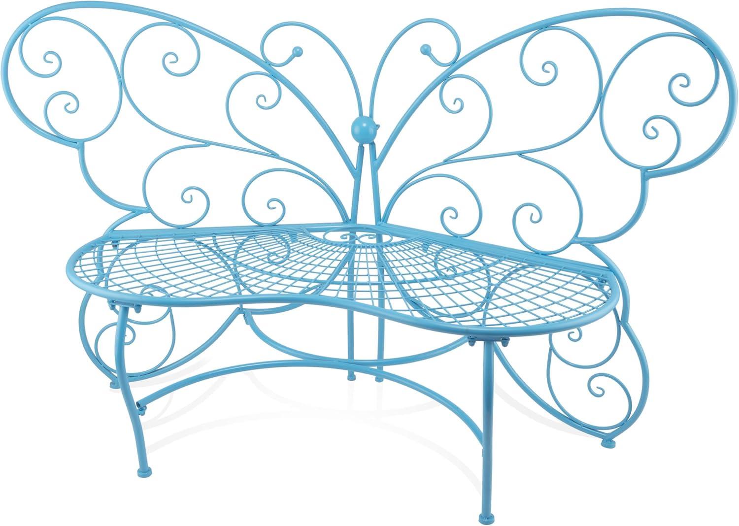 38" x 62" Metal Butterfly Outdoor Bench Blue - Alpine Corporation