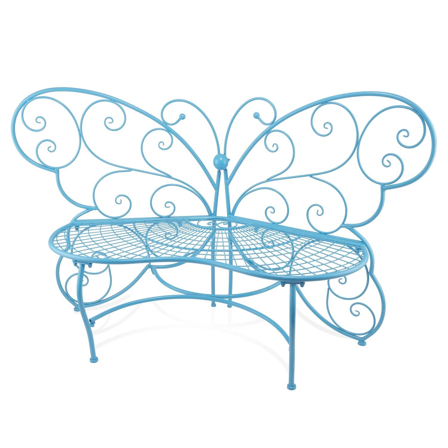 38" x 62" Metal Butterfly Outdoor Bench Blue - Alpine Corporation