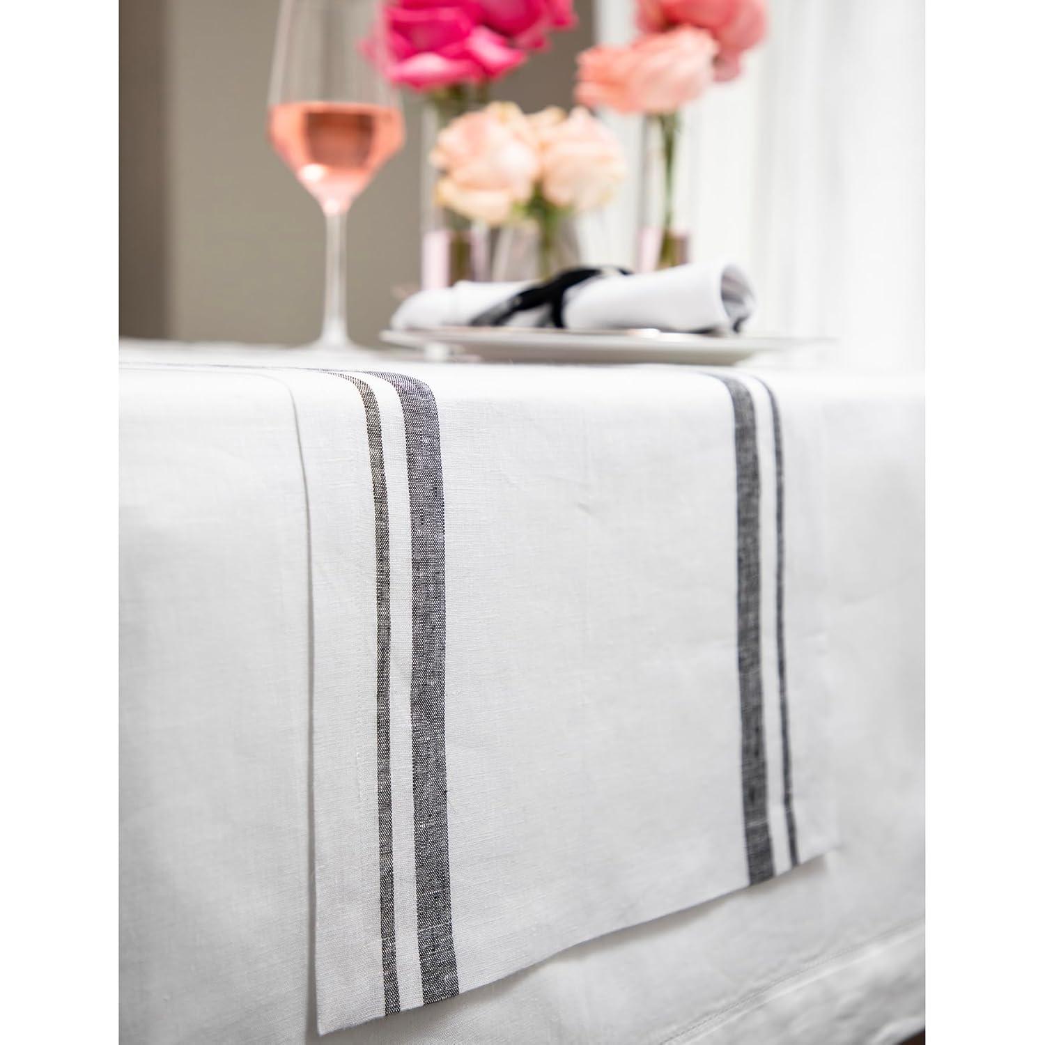 Solino Home French Stripe - 100% Pure Linen Table Runner