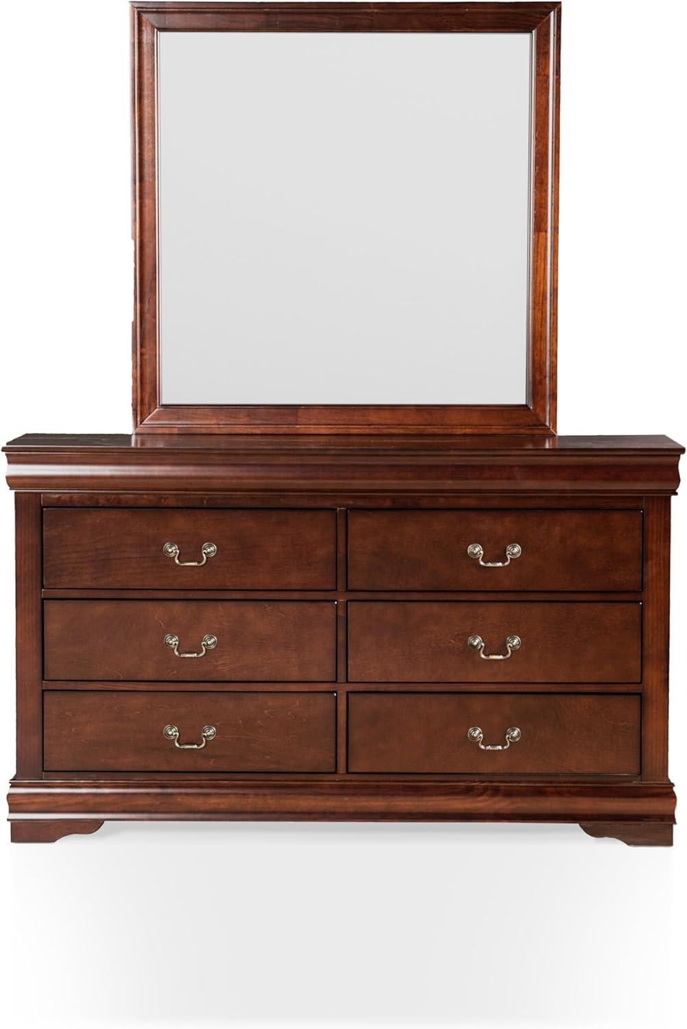 Furniture of America Toni Wood 6-Drawer Dresser with Mirror in Cherry