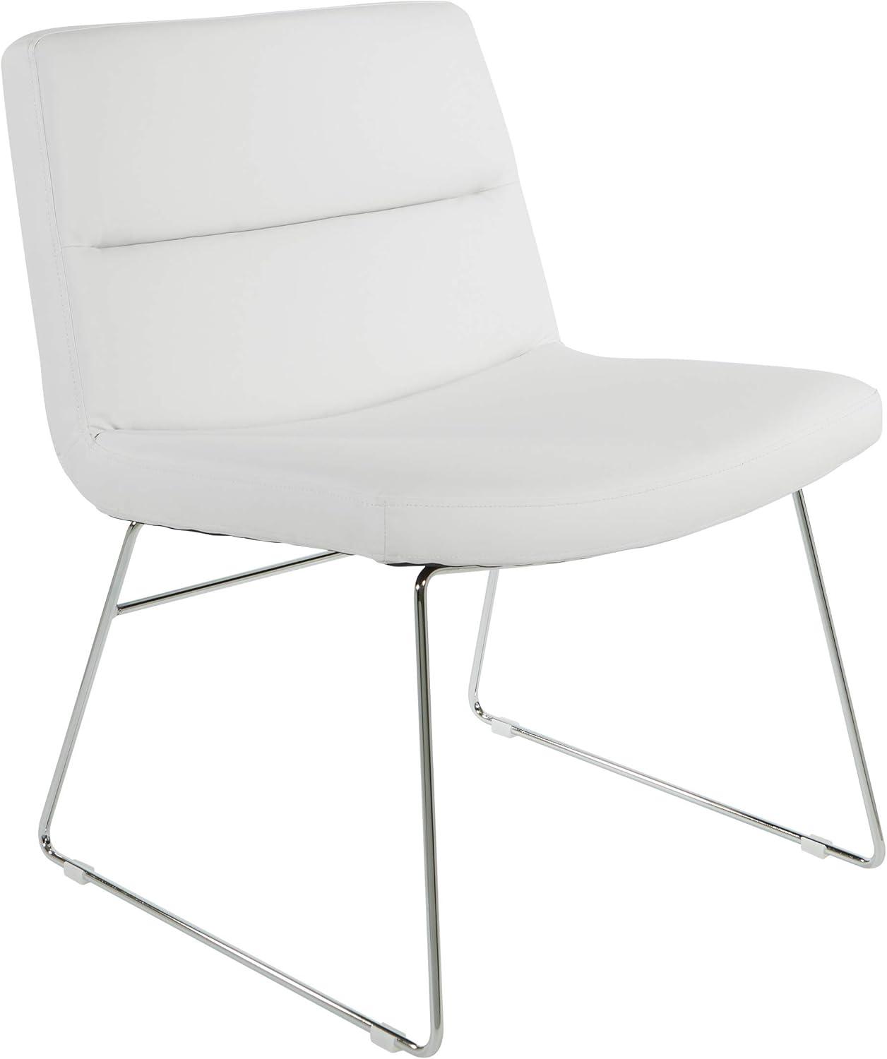 Modern Thompson White Faux Leather Armless Chair with Chrome Base