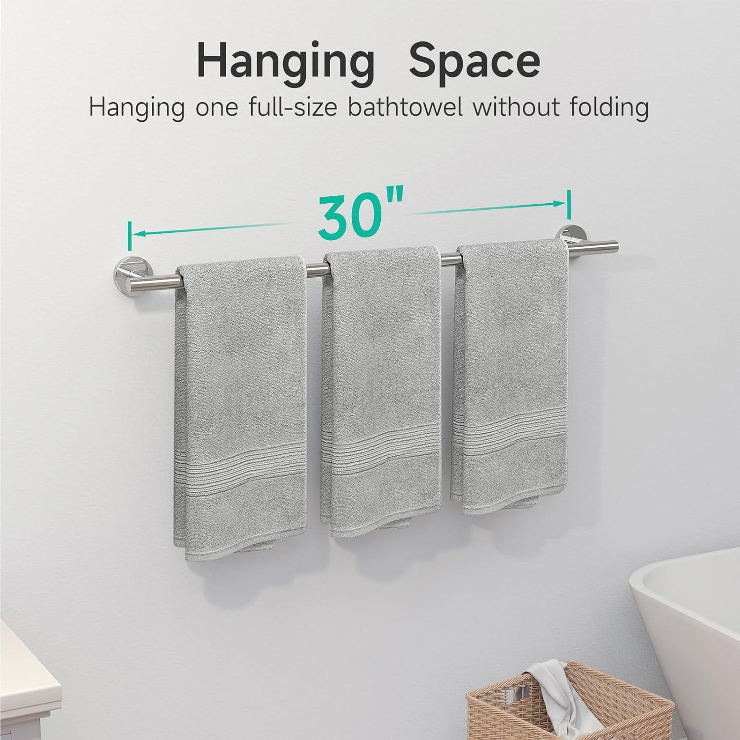 USHOWER Polished Chrome Bath Towel Bar, 30-Inch Towel Rack for Bathroom Wall-Mounted, Thicken SUS304 Stainless Steel Towel Rod (Total Length 32-Inch)