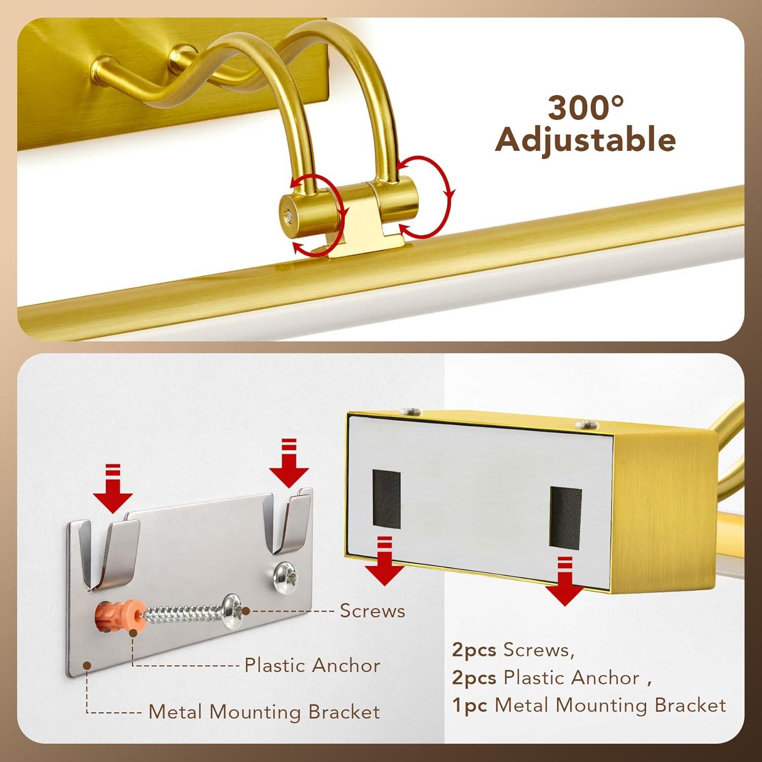 Picture Light,  Battery Operated Picture Lights For Paintings,Metal Remote Control Display Art Light With Timer And Dimmable For Wall Painting,Frame, Portrait, Dartboard-Brass