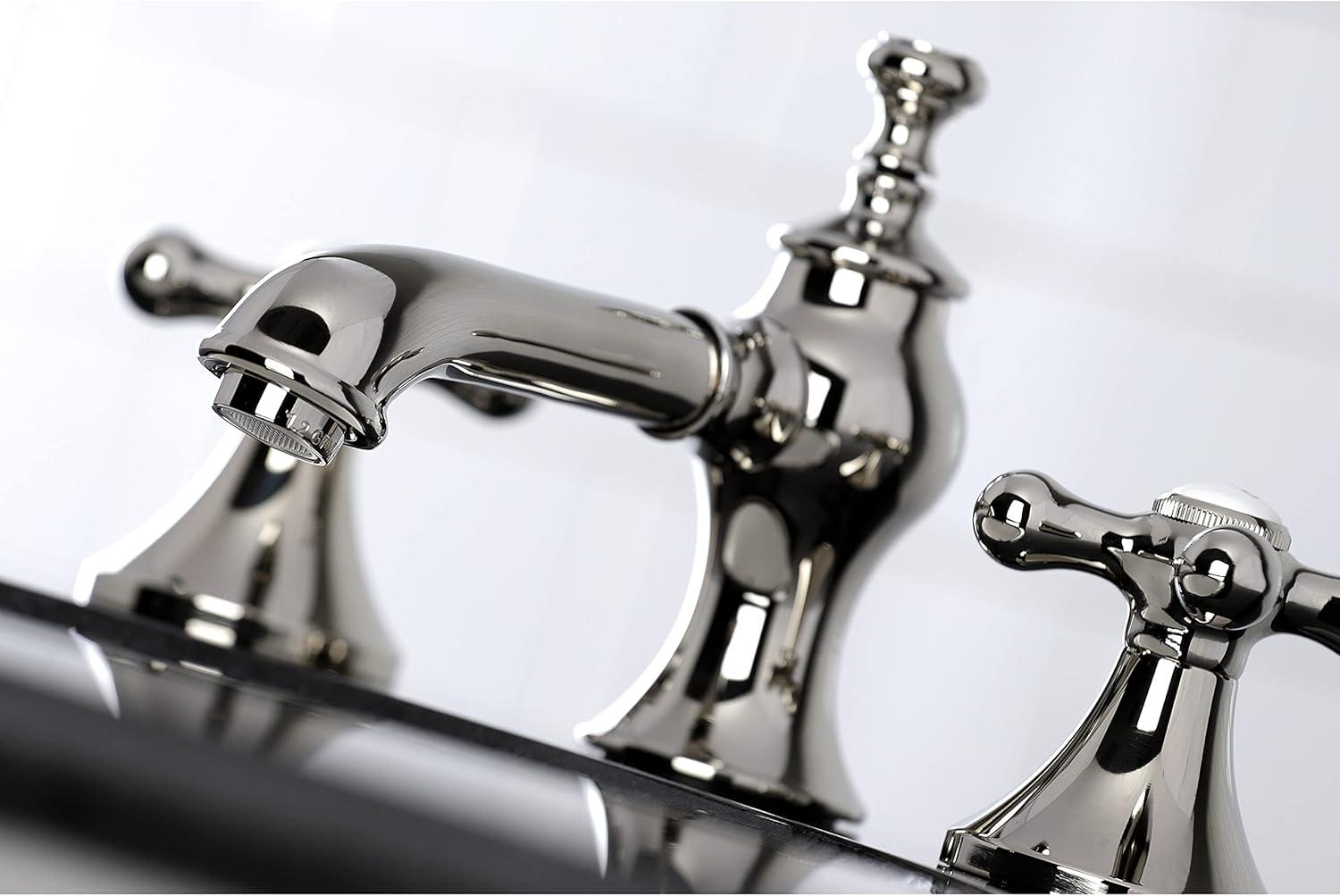 Kingston Brass Vintage Two-Handle 3-Hole Deck Mount Widespread Bathroom Faucet with Brass Pop-Up Drain