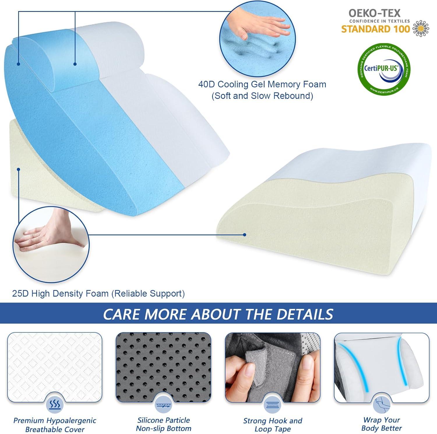 KingPavonini 6PCS Orthopedic Bed Wedge Pillow for Sleeping, Post Surgery Memory Foam for Back, Neck, Leg Support, Acid Reflux, Gerd with Travel Bag (Gray, 20'')